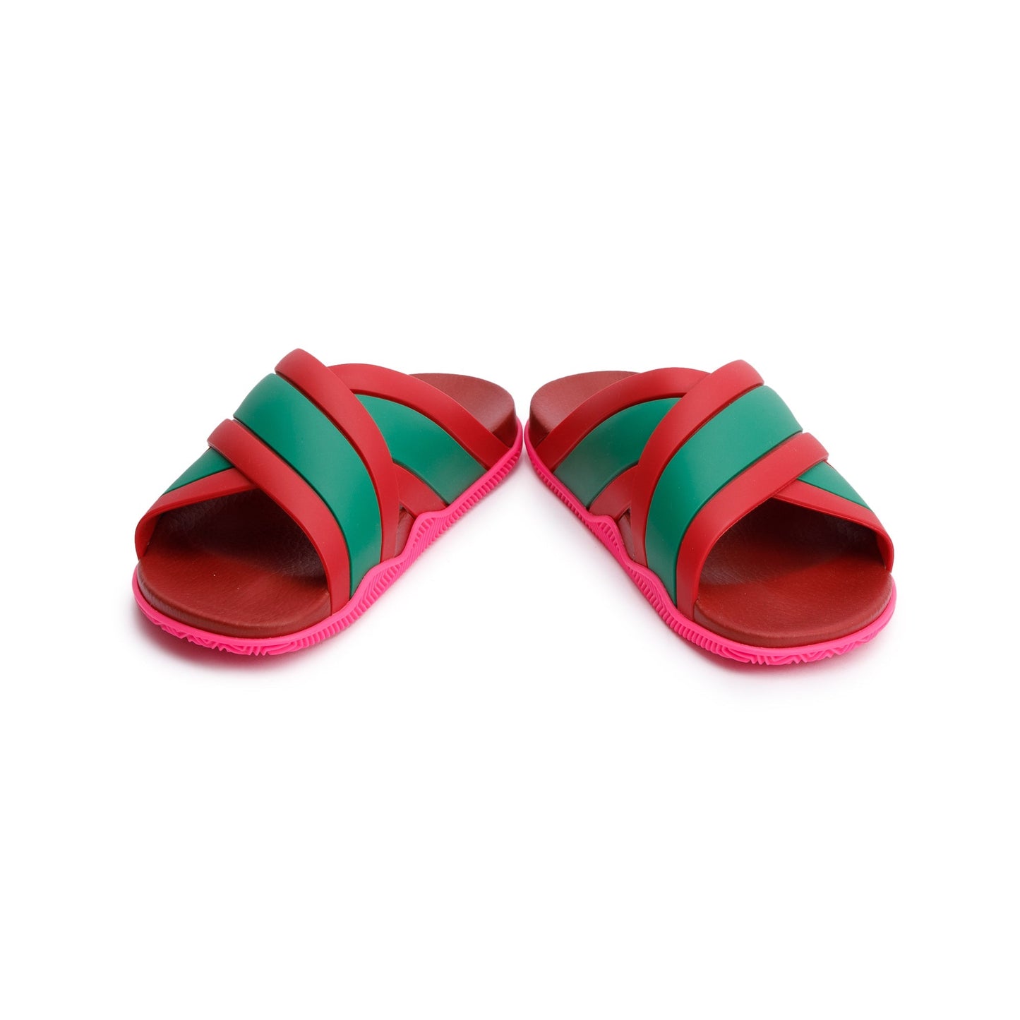 Gucci Red/Green Web Striped Rubber Slide Sandals, Size 37