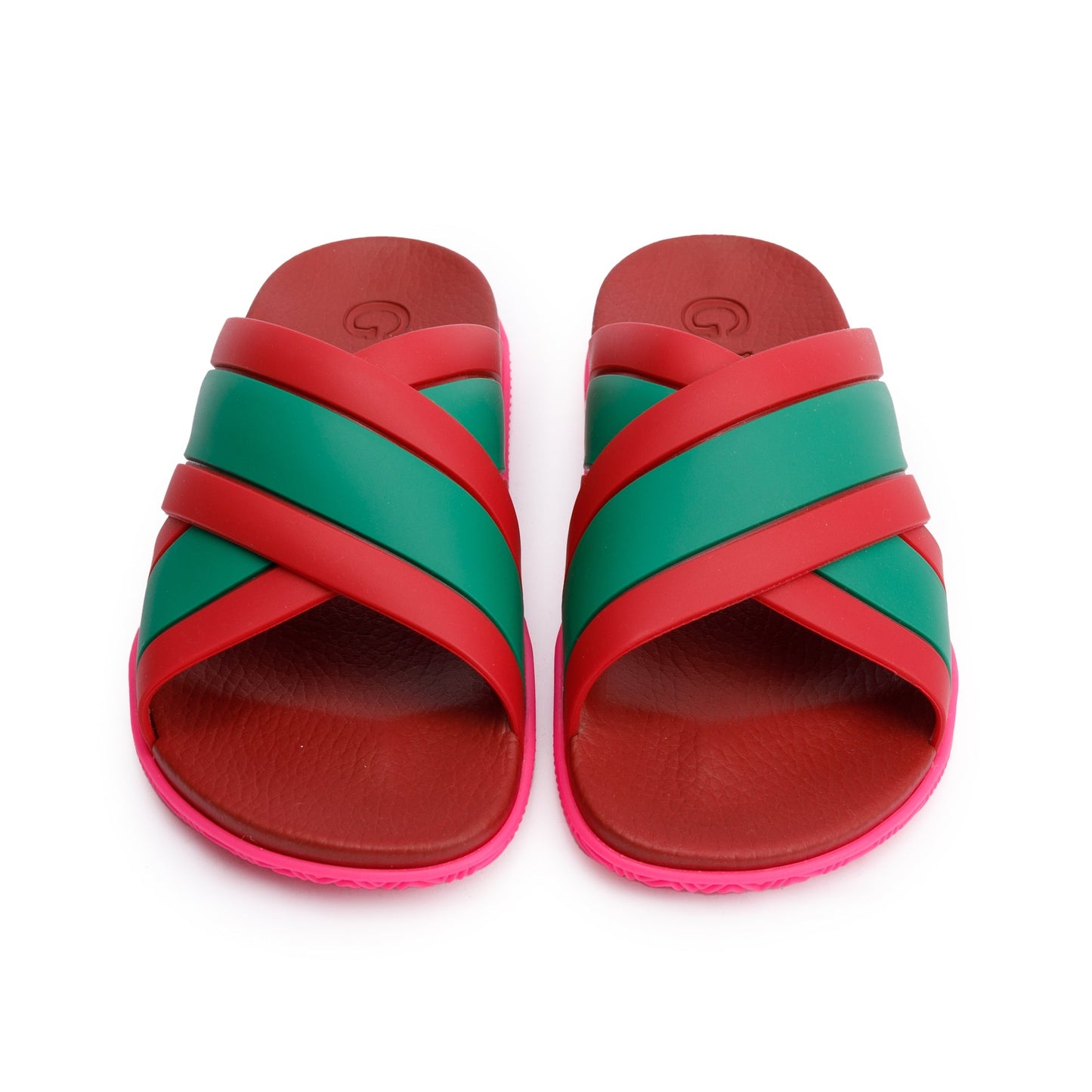 Gucci Red/Green Web Striped Rubber Slide Sandals, Size 37