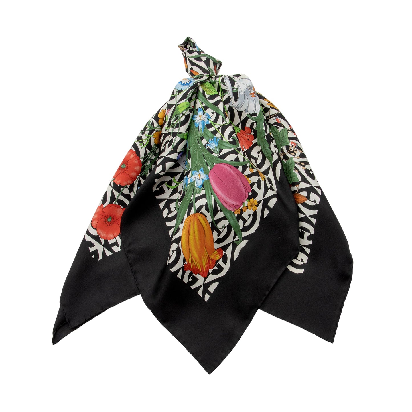 Gucci Silk Twill G Rhombus Flora 90cm Scarf (SHF-BPVhzv)