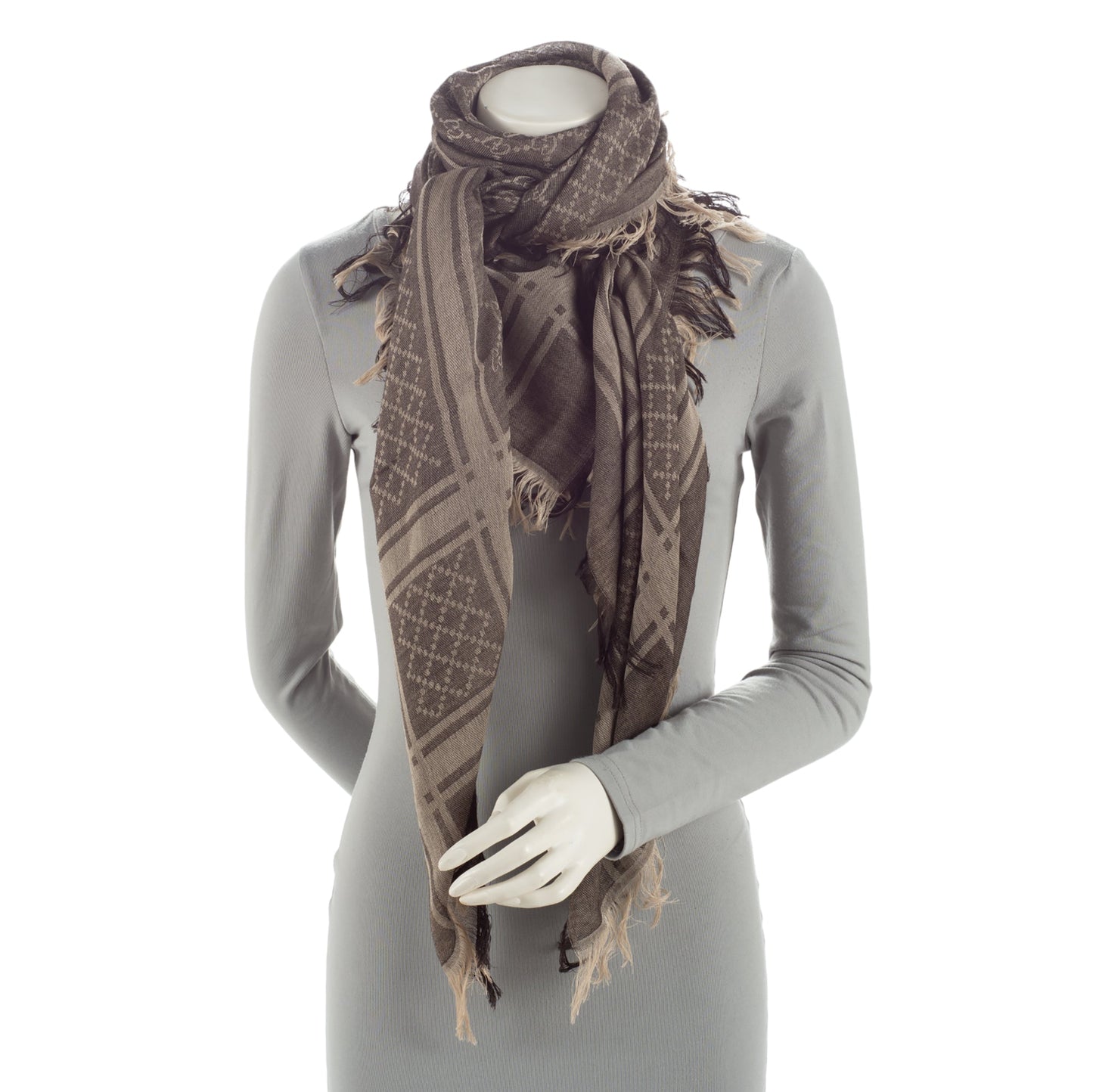 Gucci Silk Wool Monogram Diamante 140cm Shawl (SHF-JJ5ATF)