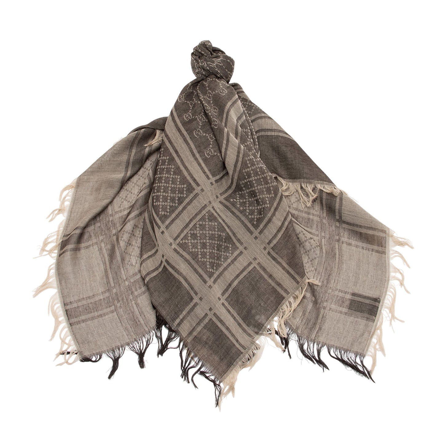 Gucci Silk Wool Monogram Diamante 140cm Shawl (SHF-JJ5ATF)