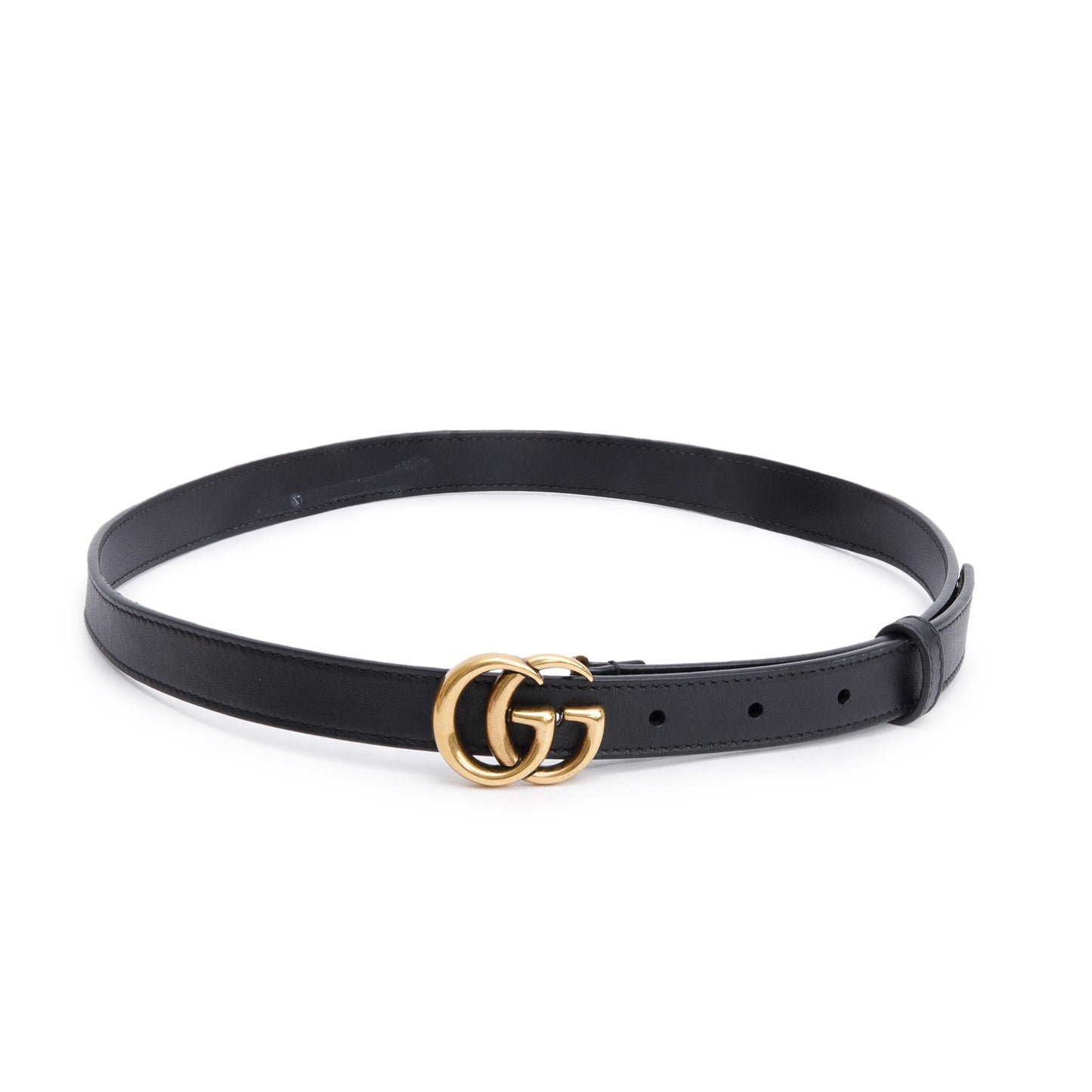 Gucci Skinny Black Leather Belt with Double G Buckle  75 30
