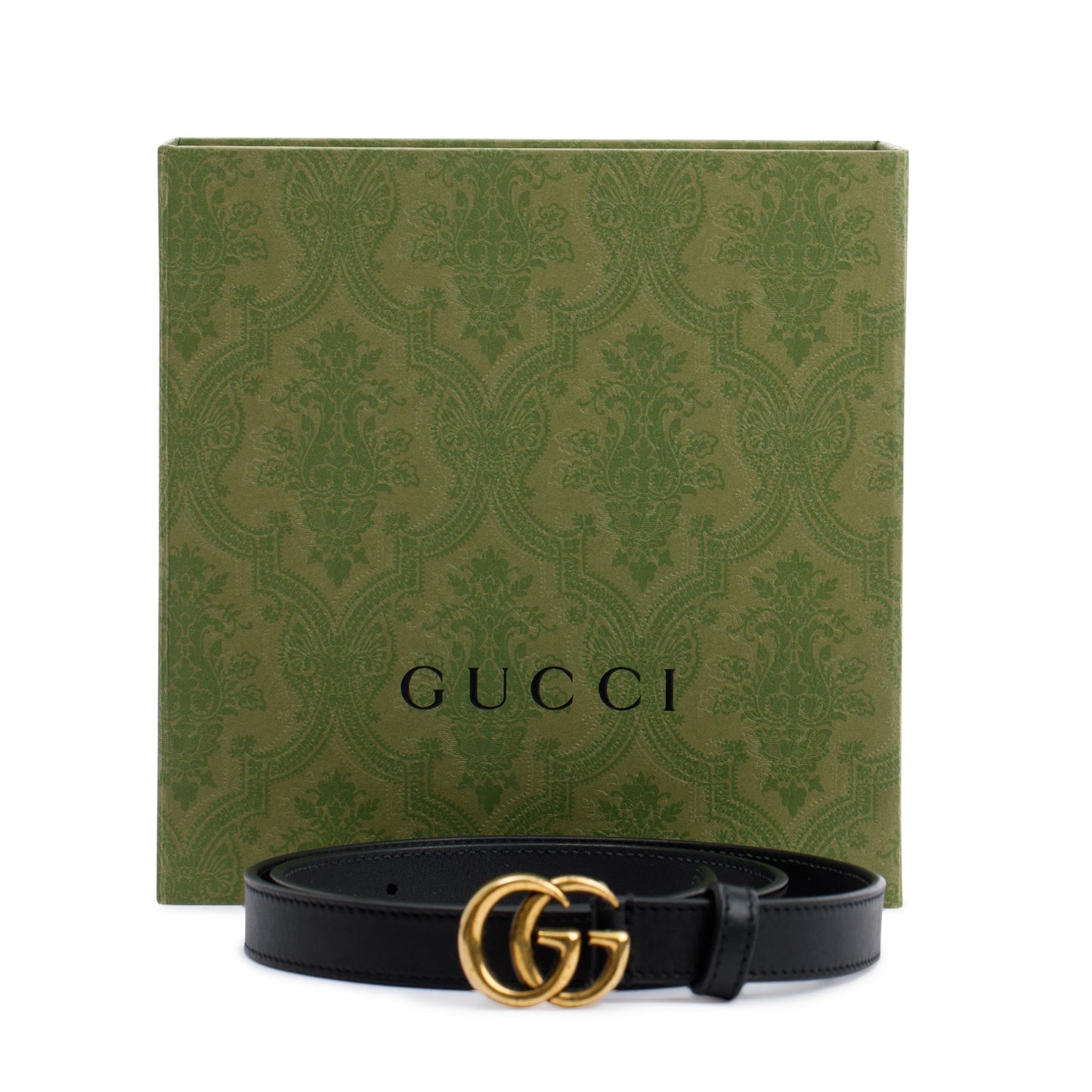 Gucci Skinny Black Leather Belt with Double G Buckle