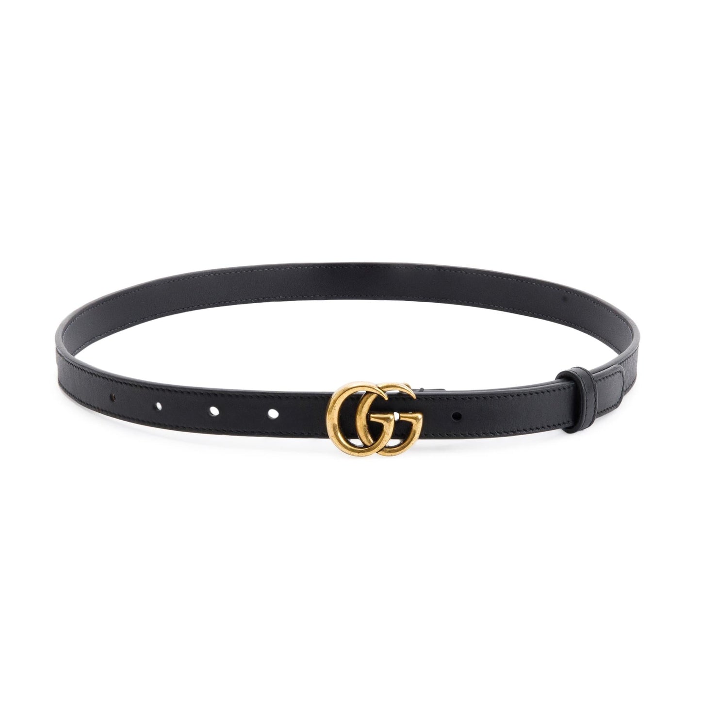 Gucci Skinny Black Leather Belt with Double G Buckle