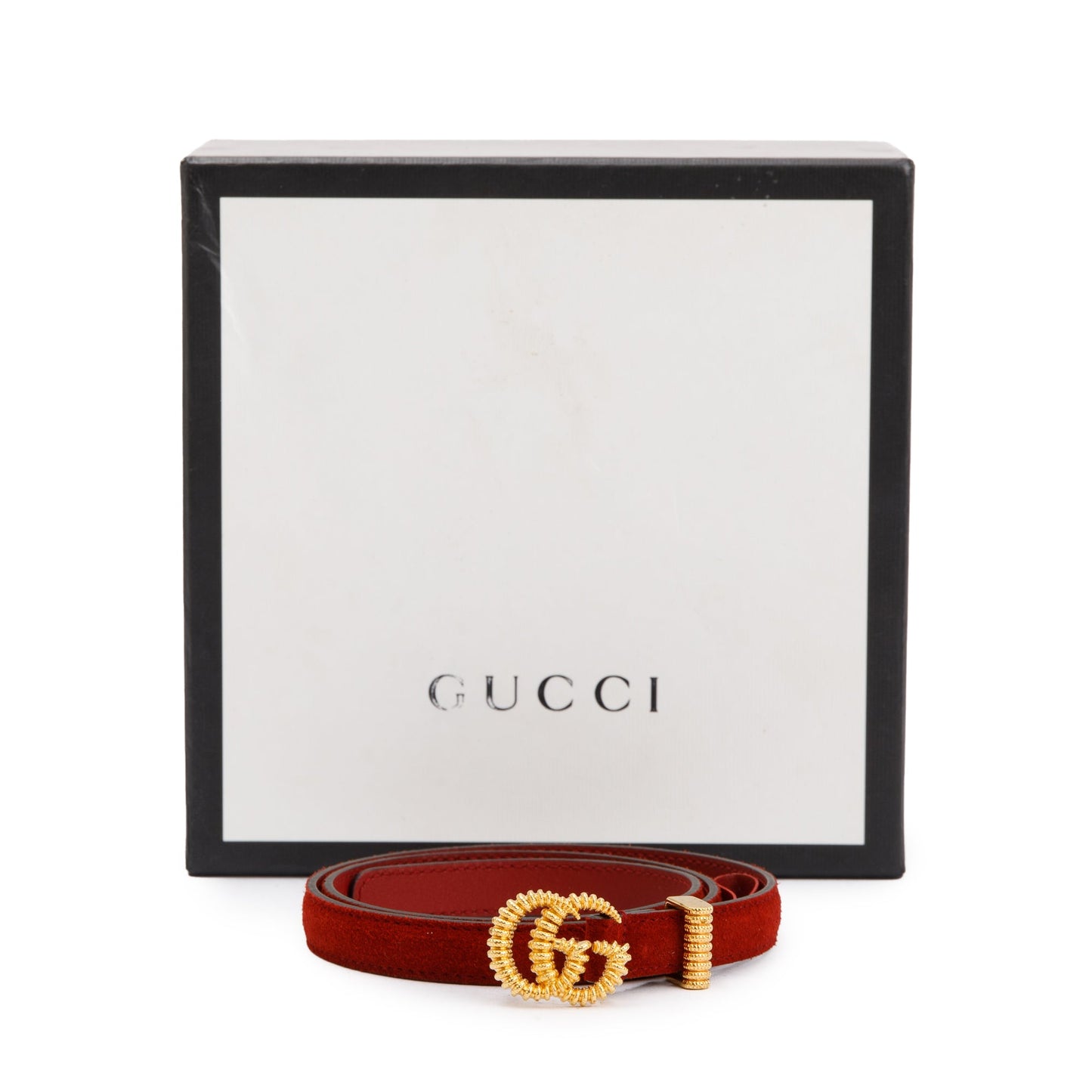 Gucci Skinny Marmont Red Suede Torchon Buckle Belt, 70 28