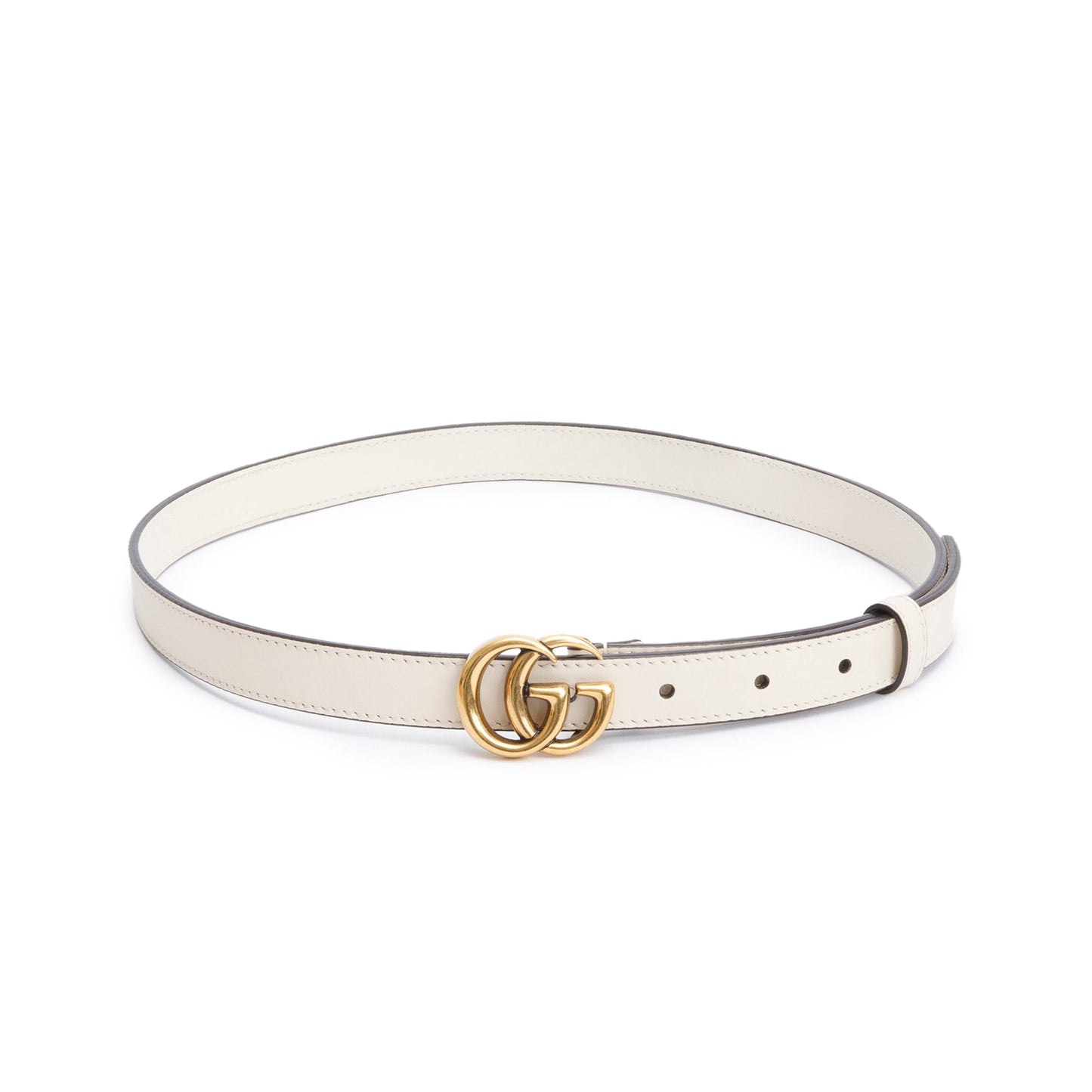 Gucci Skinny White Leather Belt with Double G Buckle,  75 30