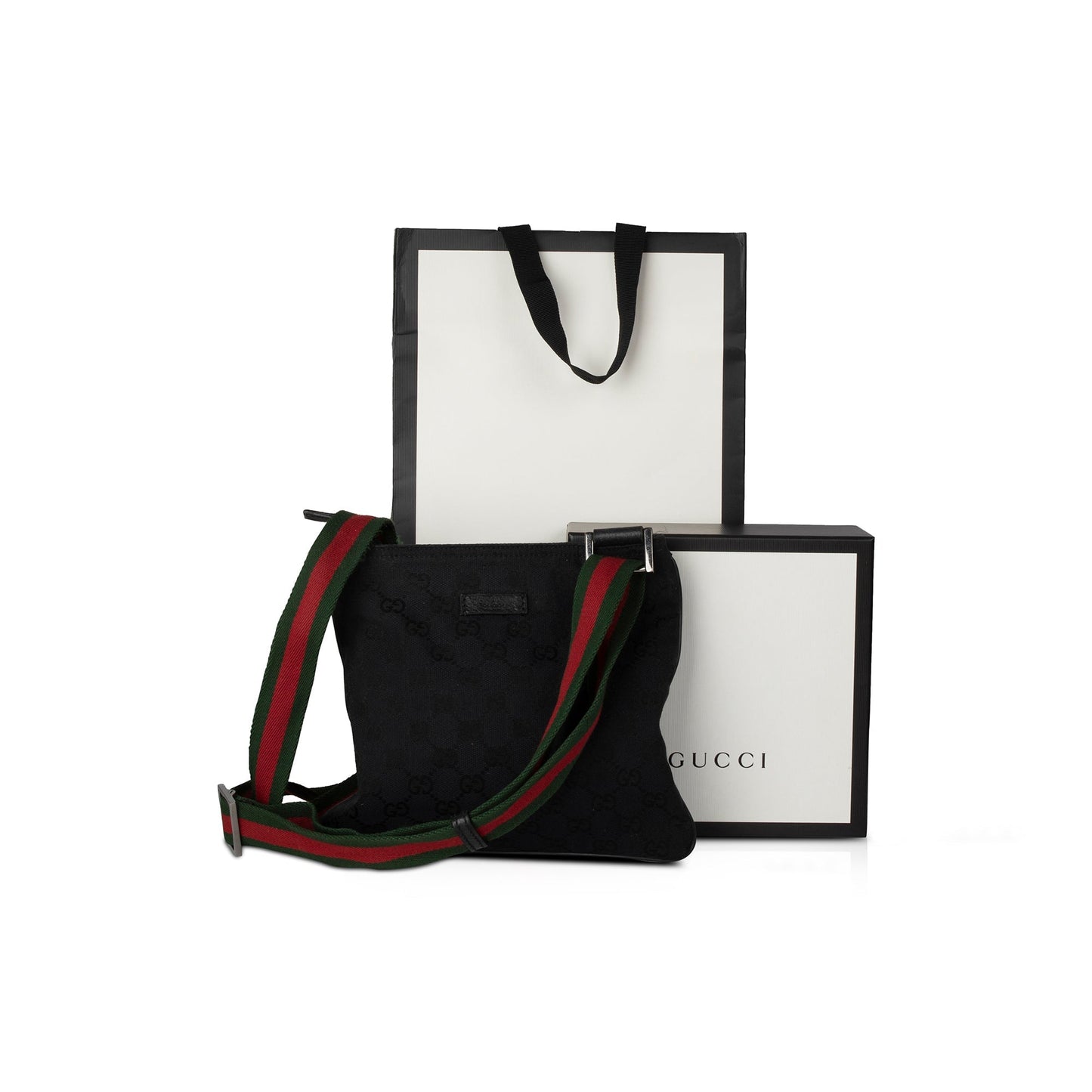 Gucci Small Black GG Canvas Web Crossbody Bag