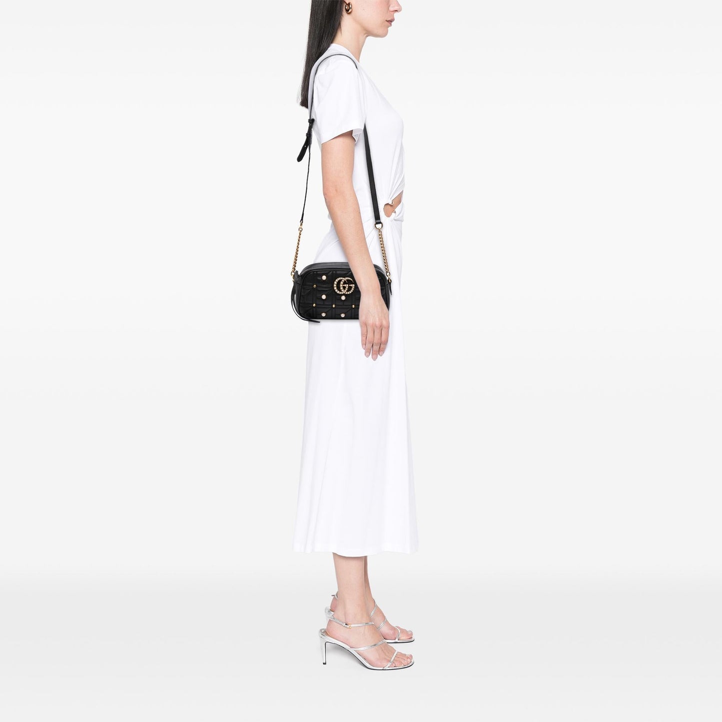 Gucci Small GG Marmont Matelasse Leather Pearl Studded Crossbody