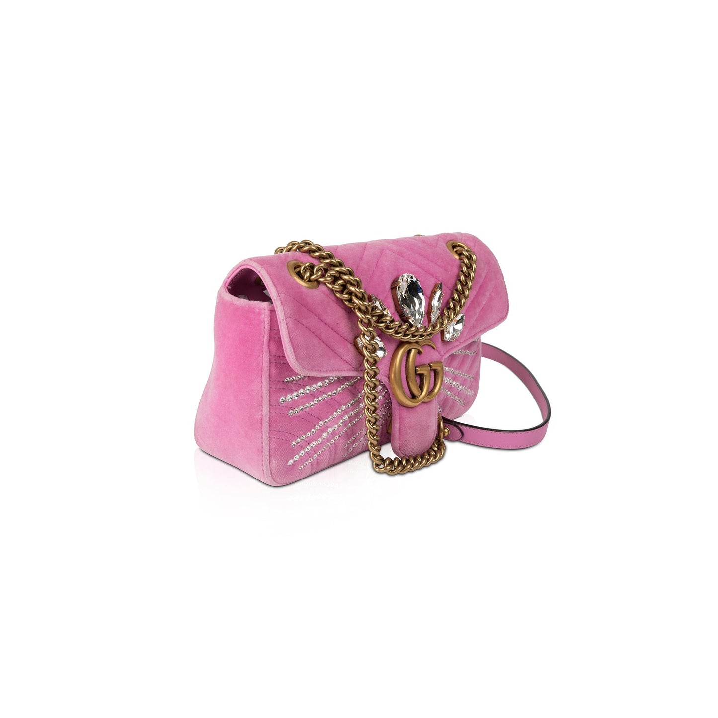 Gucci Small GG Marmont Matelasse Velvet Crystal Shoulder Bag