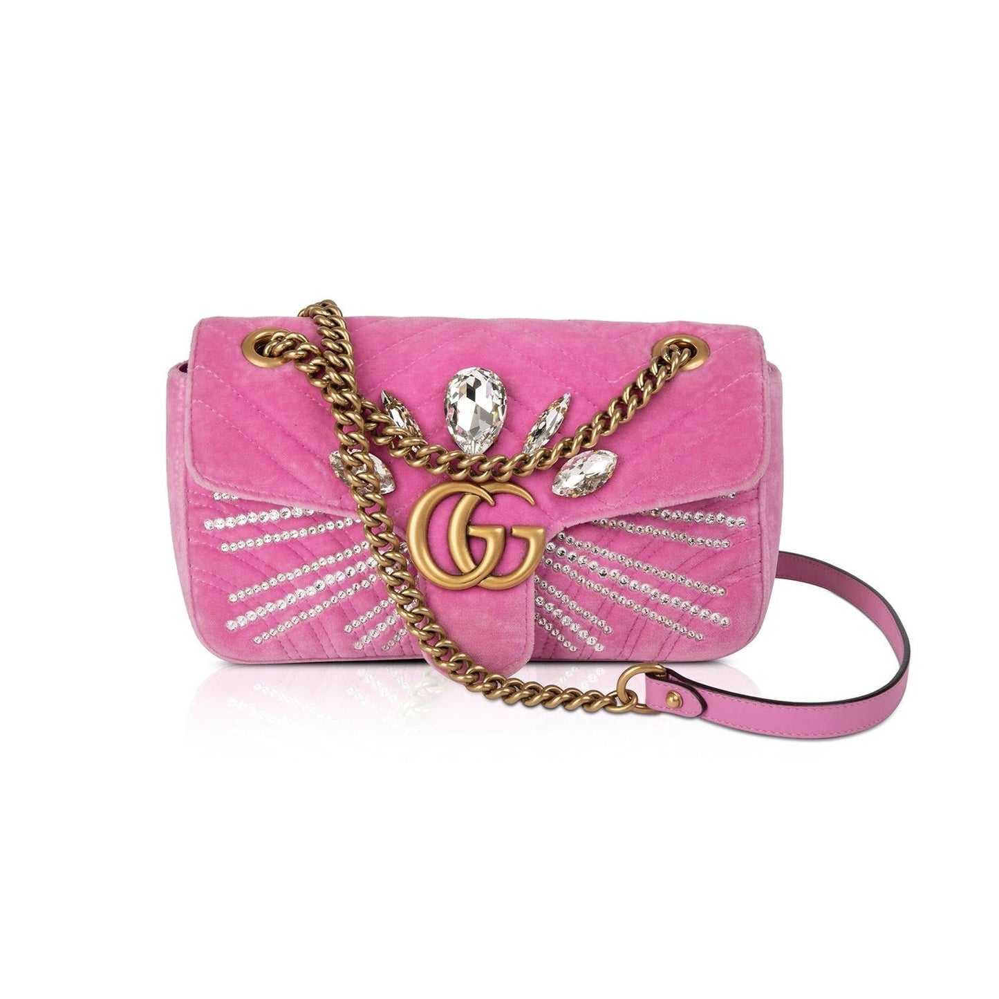 Gucci Small GG Marmont Matelasse Velvet Crystal Shoulder Bag