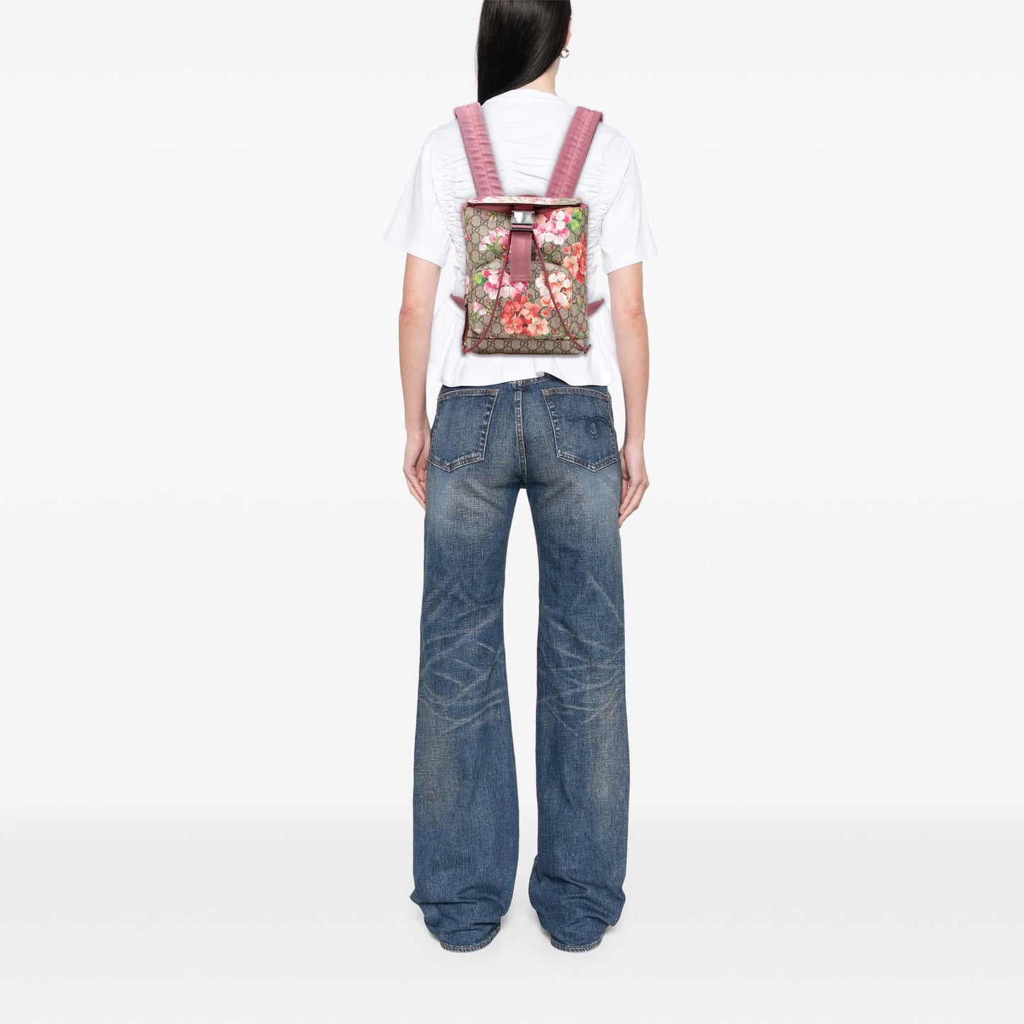 Gucci Small GG Supreme Blooms Single Buckle Backpack