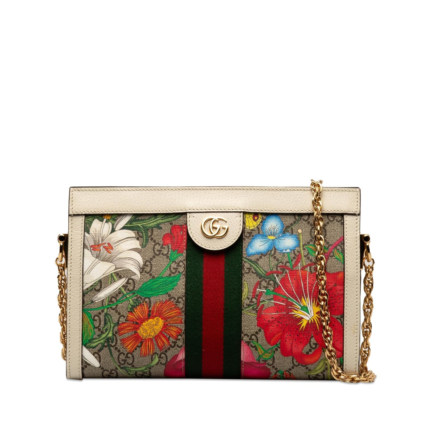 Gucci Small GG Supreme Flora Ophidia Chain Shoulder Bag (SHG-7xxXPR)