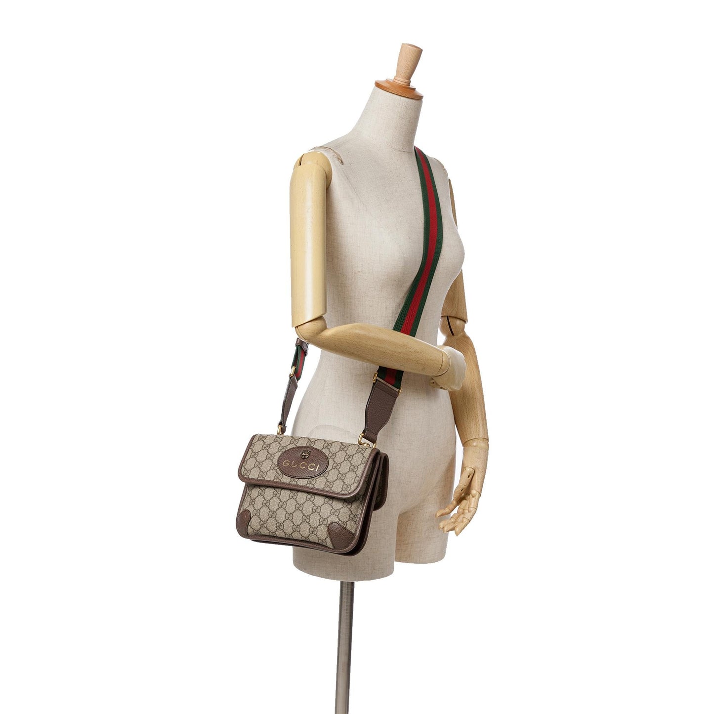 Gucci Small GG Supreme Web Neo Vintage Double Flap Messenger Bag