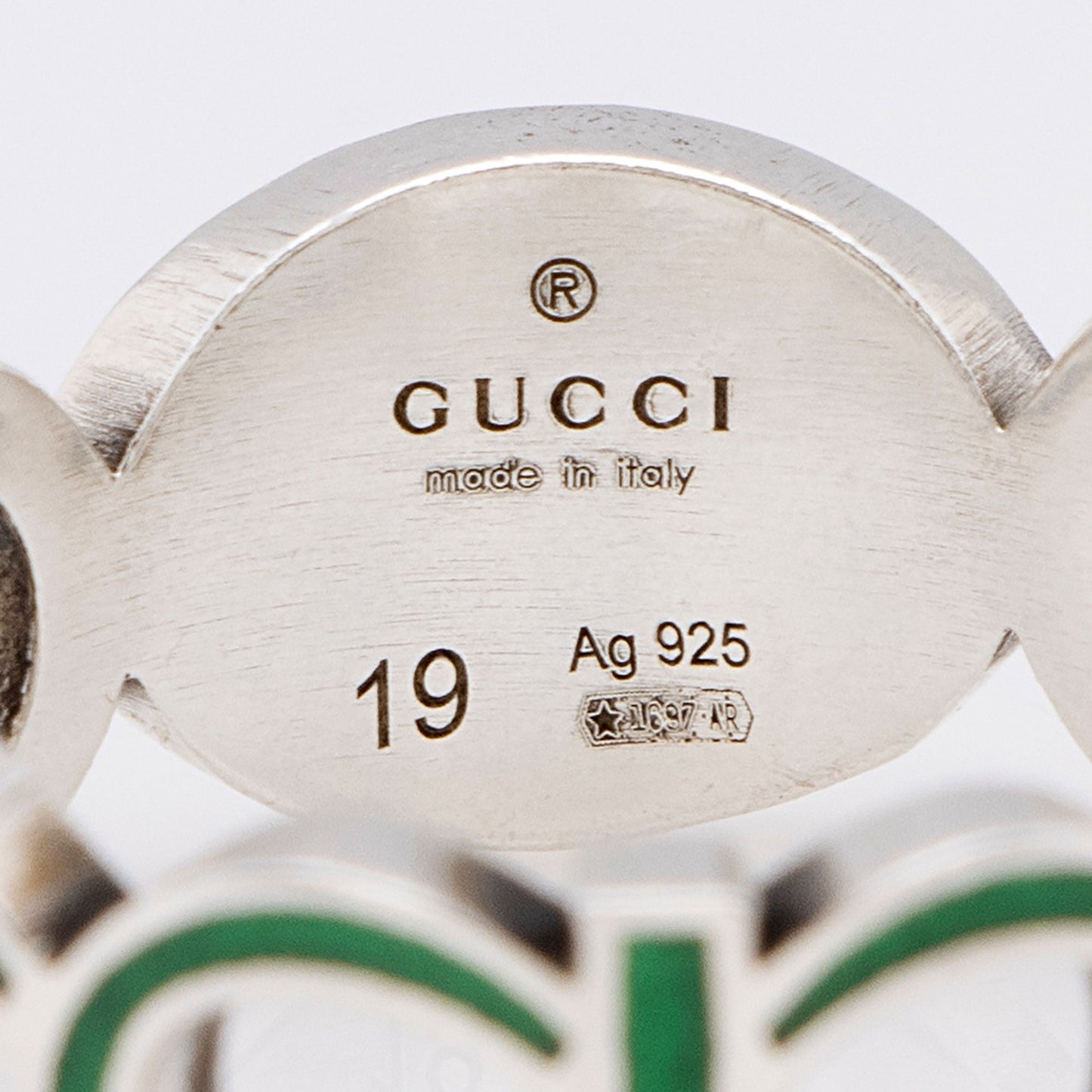 Gucci Sterling Silver Enamel Gucci Ring - Size 8 3/4