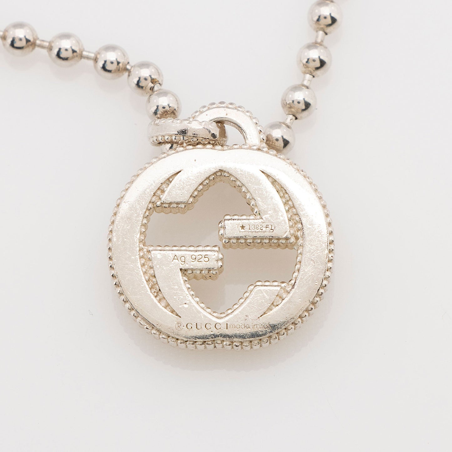 Gucci Sterling Silver Interlocking G Ball Chain Necklace
