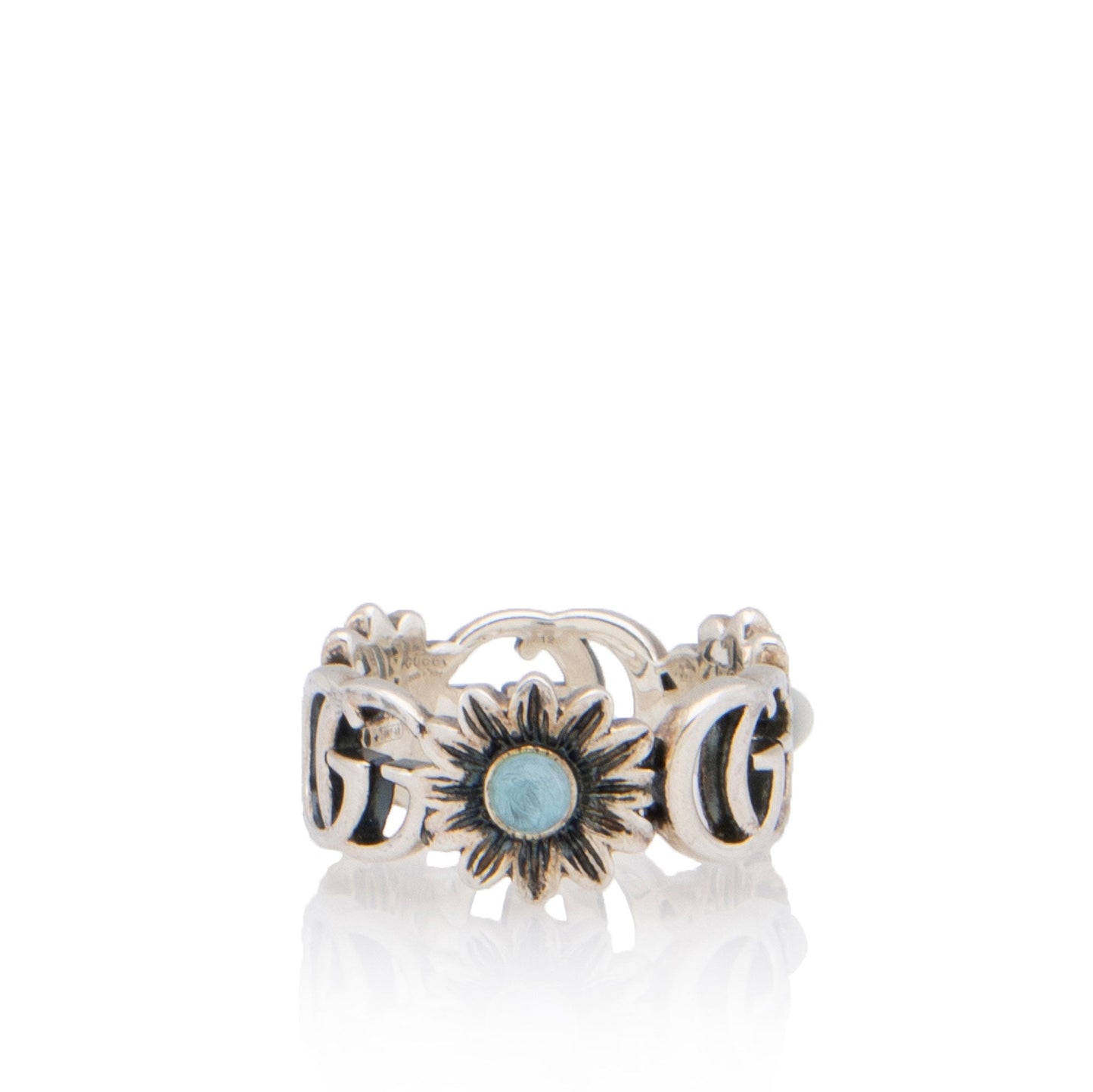 Gucci Sterling Silver Mother Of Pearl GG Marmont Ring - Size 6 - FINAL SALE (SHF-bM0yDd)
