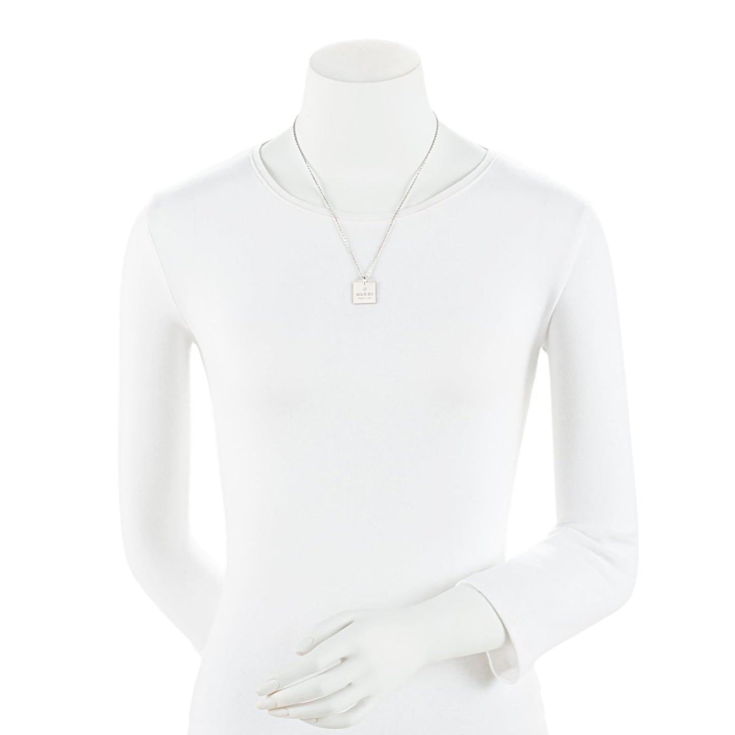 Gucci Sterling Silver Square Logo Pendant Necklace