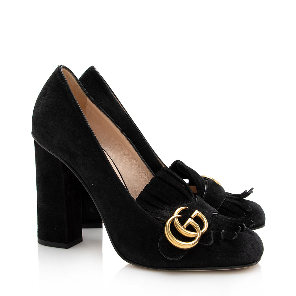 Gucci Suede GG Marmont Fringe Pumps - Size 9 / 39 (SHF-17204)