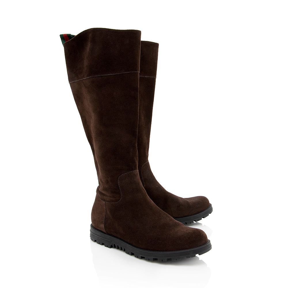 Gucci Suede Leather Tall Flat Riding Boots - Size 7 / 37 (SHF-18367)