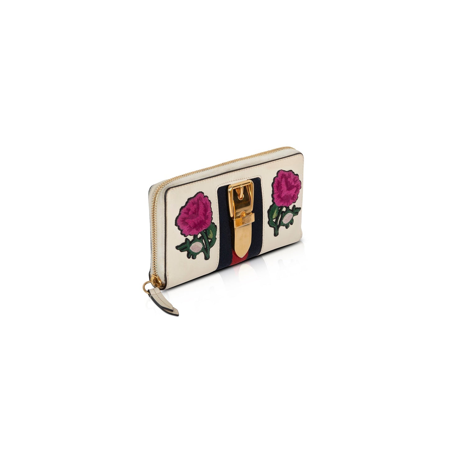 Gucci Sylvie Web Embroidered Zip Around Wallet