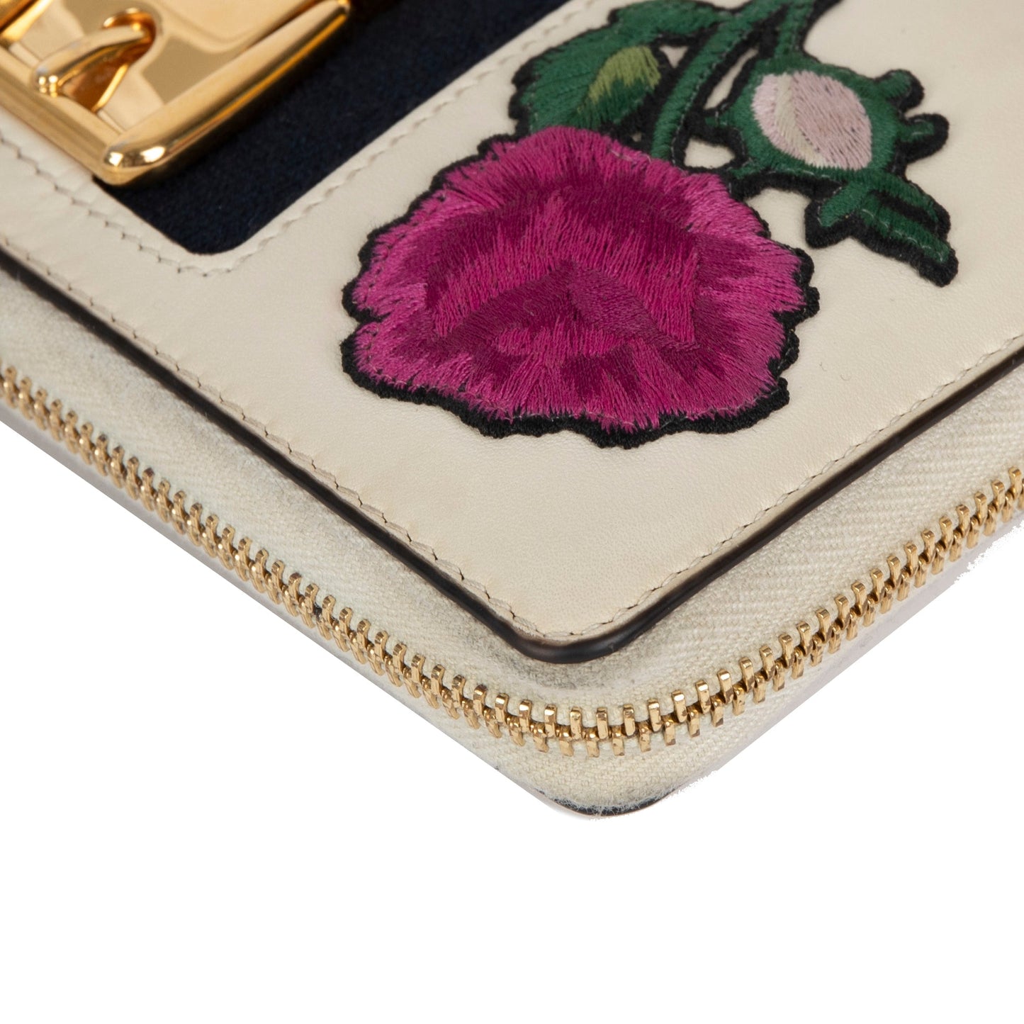 Gucci Sylvie Web Embroidered Zip Around Wallet
