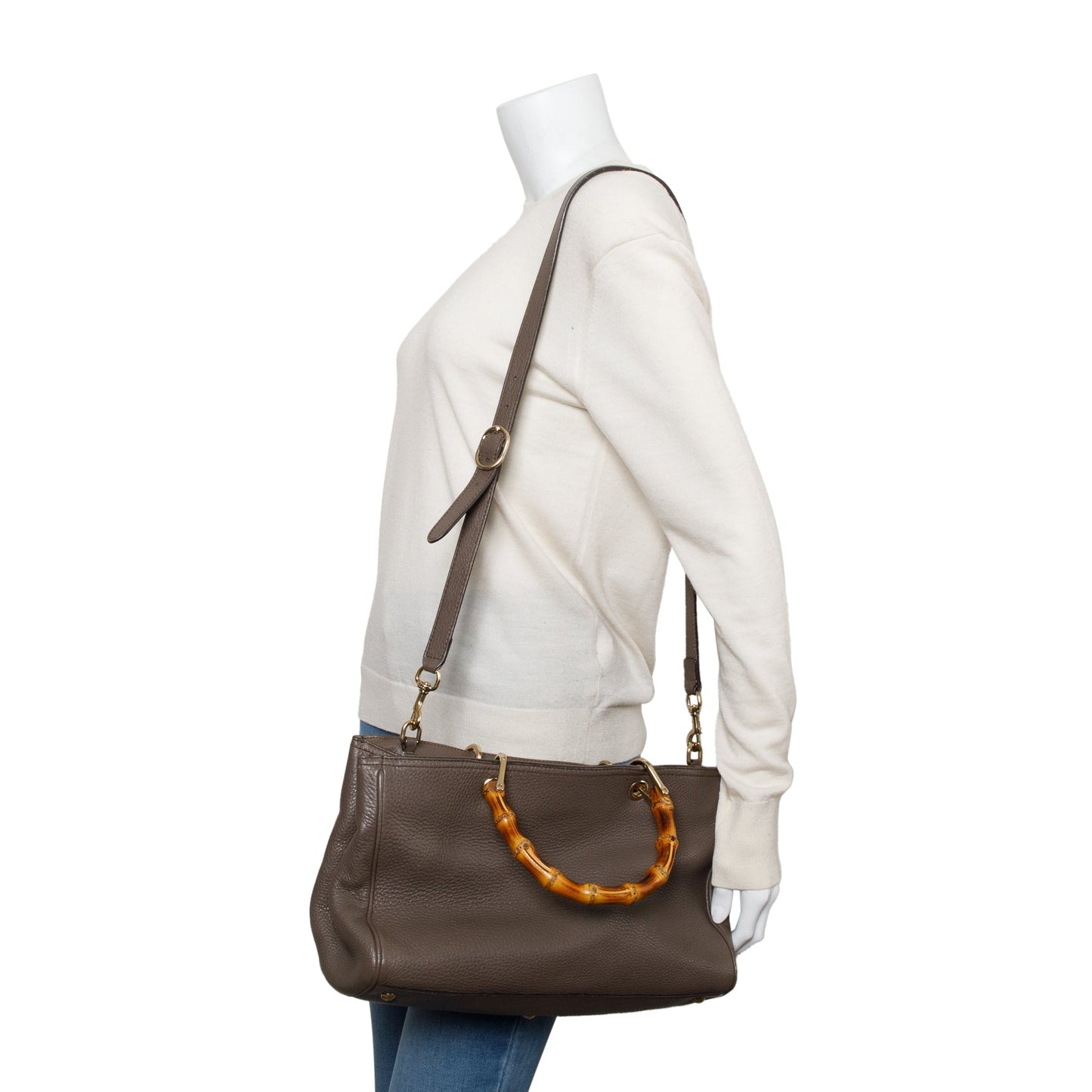 Gucci Taupe Calfskin Leather Medium Bamboo Shopper Tote