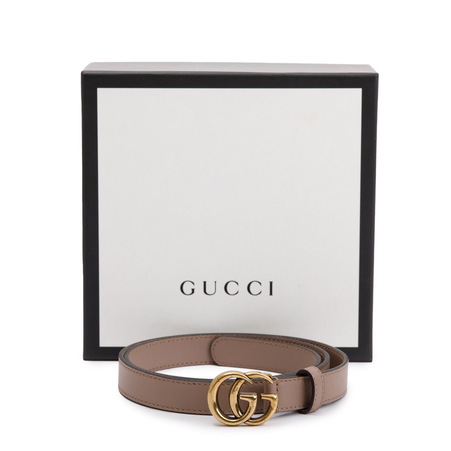 Gucci Thin Beige Leather Belt with Double G Buckle, 85 34