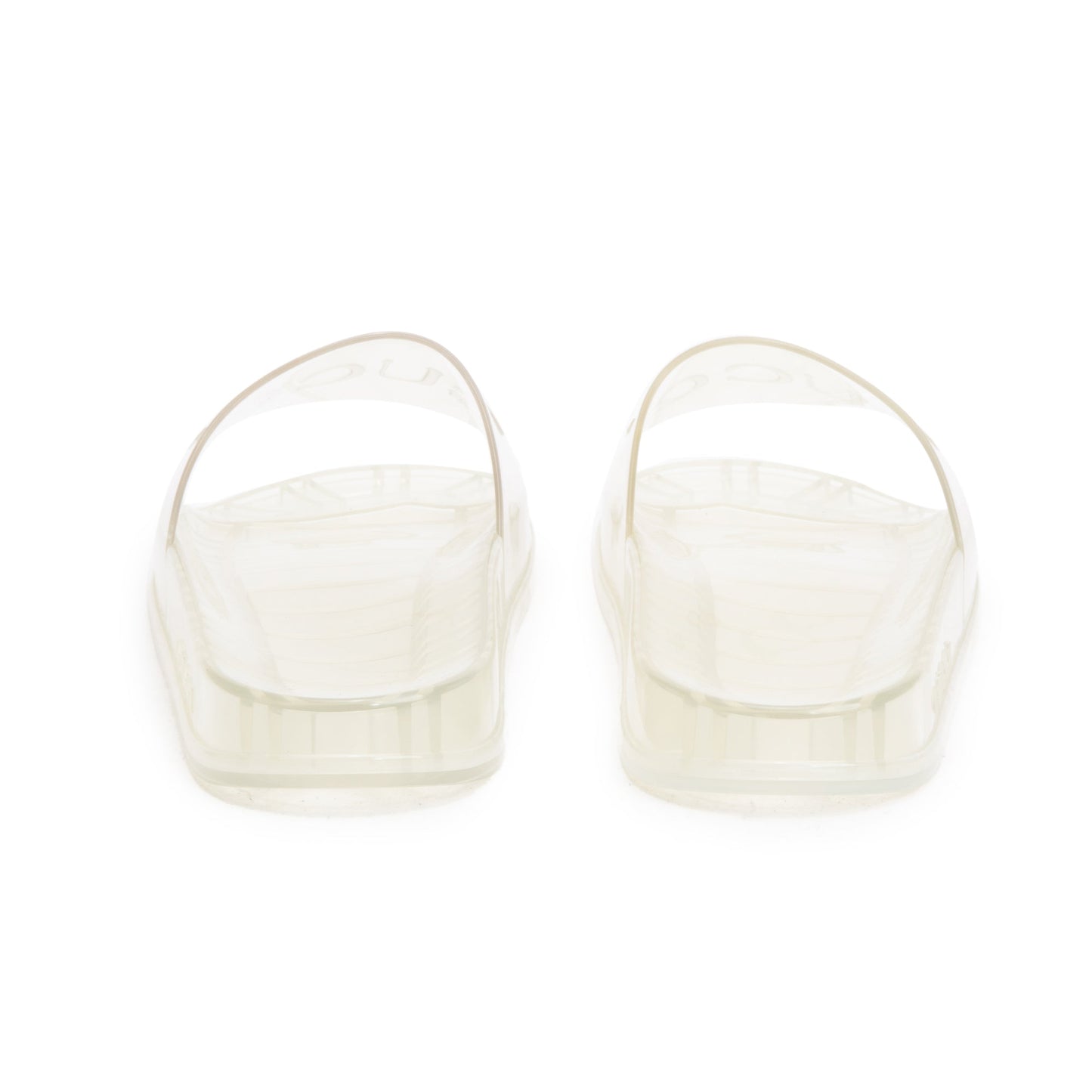 Gucci Transparent Rubber Logo Slides, Size 11