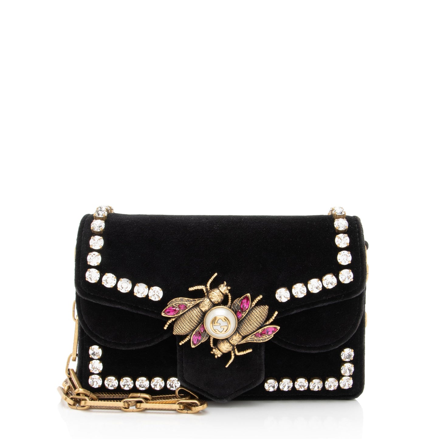 Gucci Velvet Crystal Mini Bee Broadway Shoulder Bag