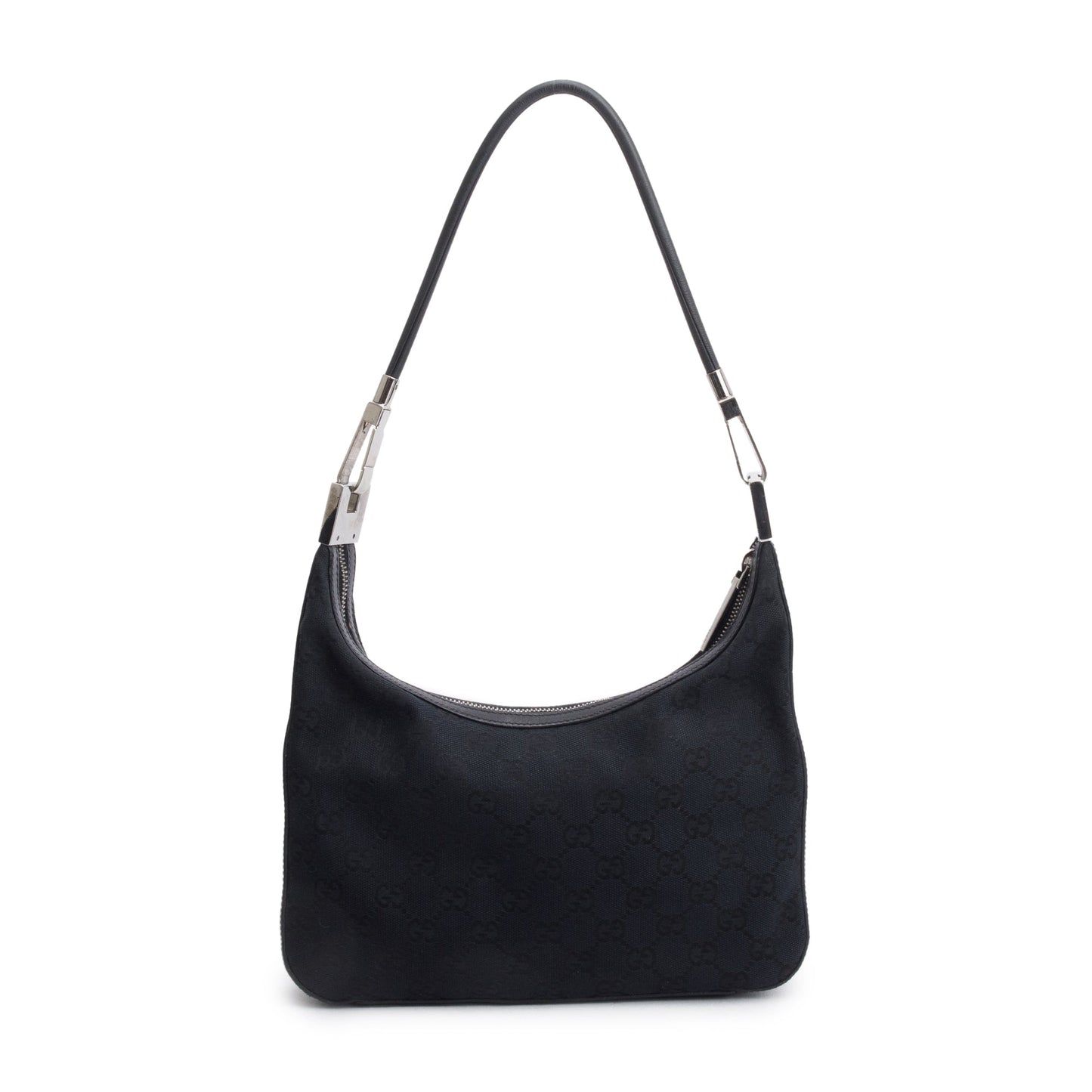 Gucci Vintage Black Leather Trim GG Canvas Hobo Bag