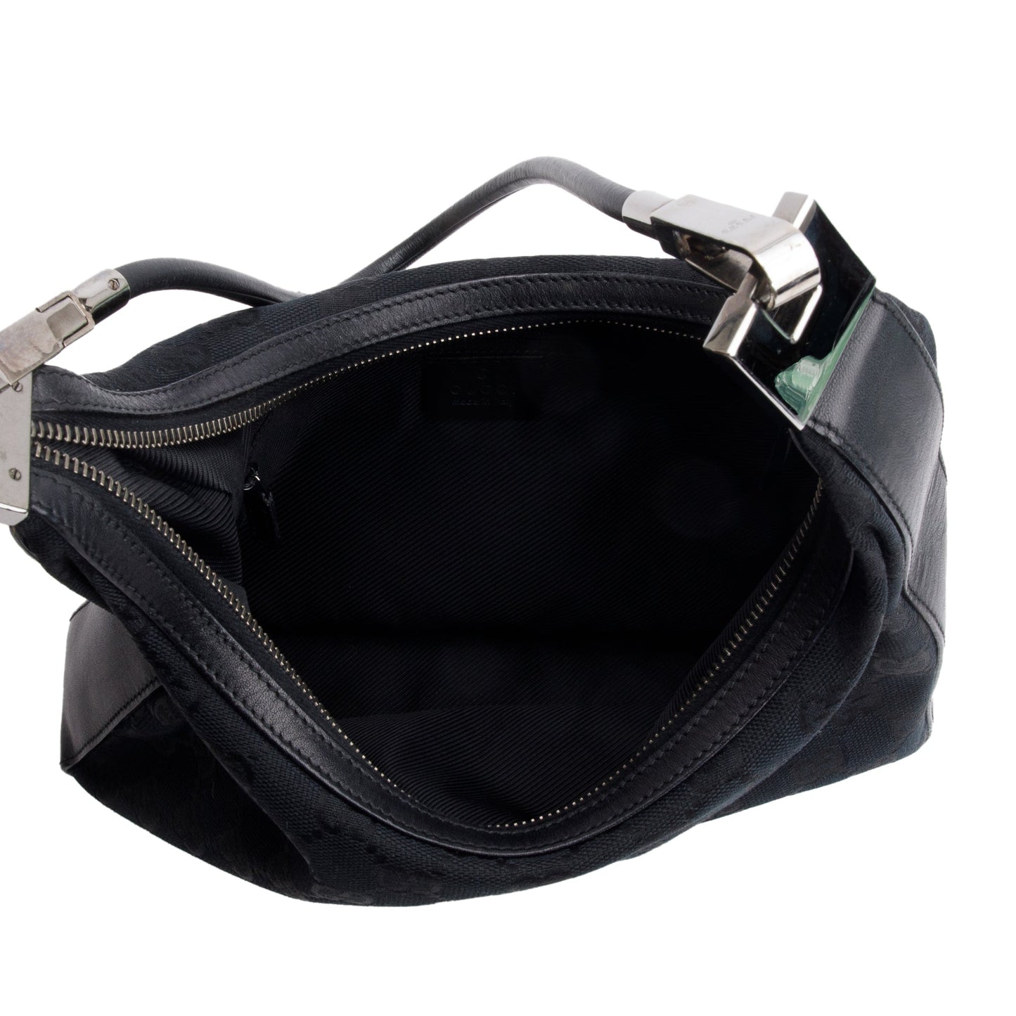 Gucci Vintage Black Leather Trim GG Canvas Hobo Bag