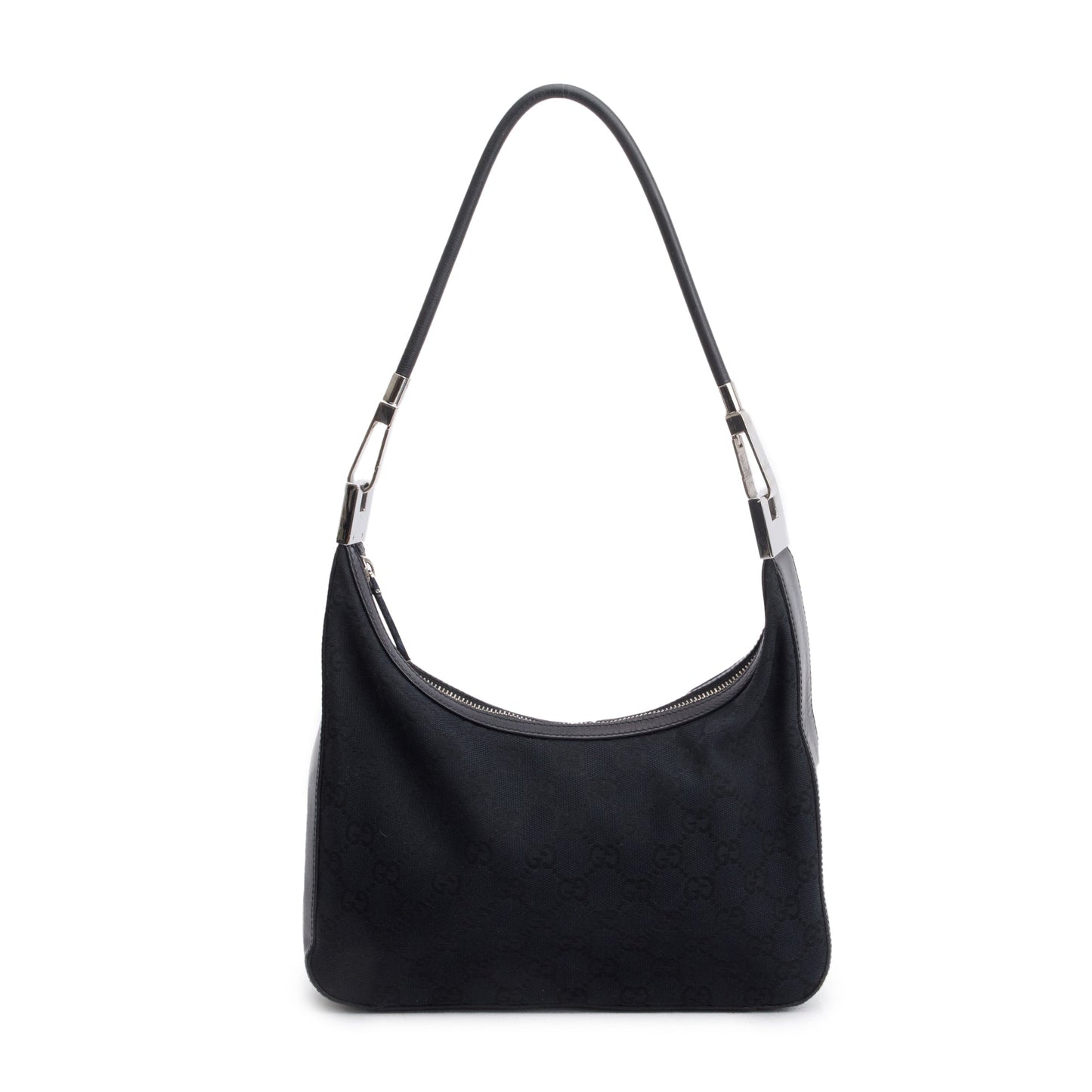 Gucci Vintage Black Leather Trim GG Canvas Hobo Bag
