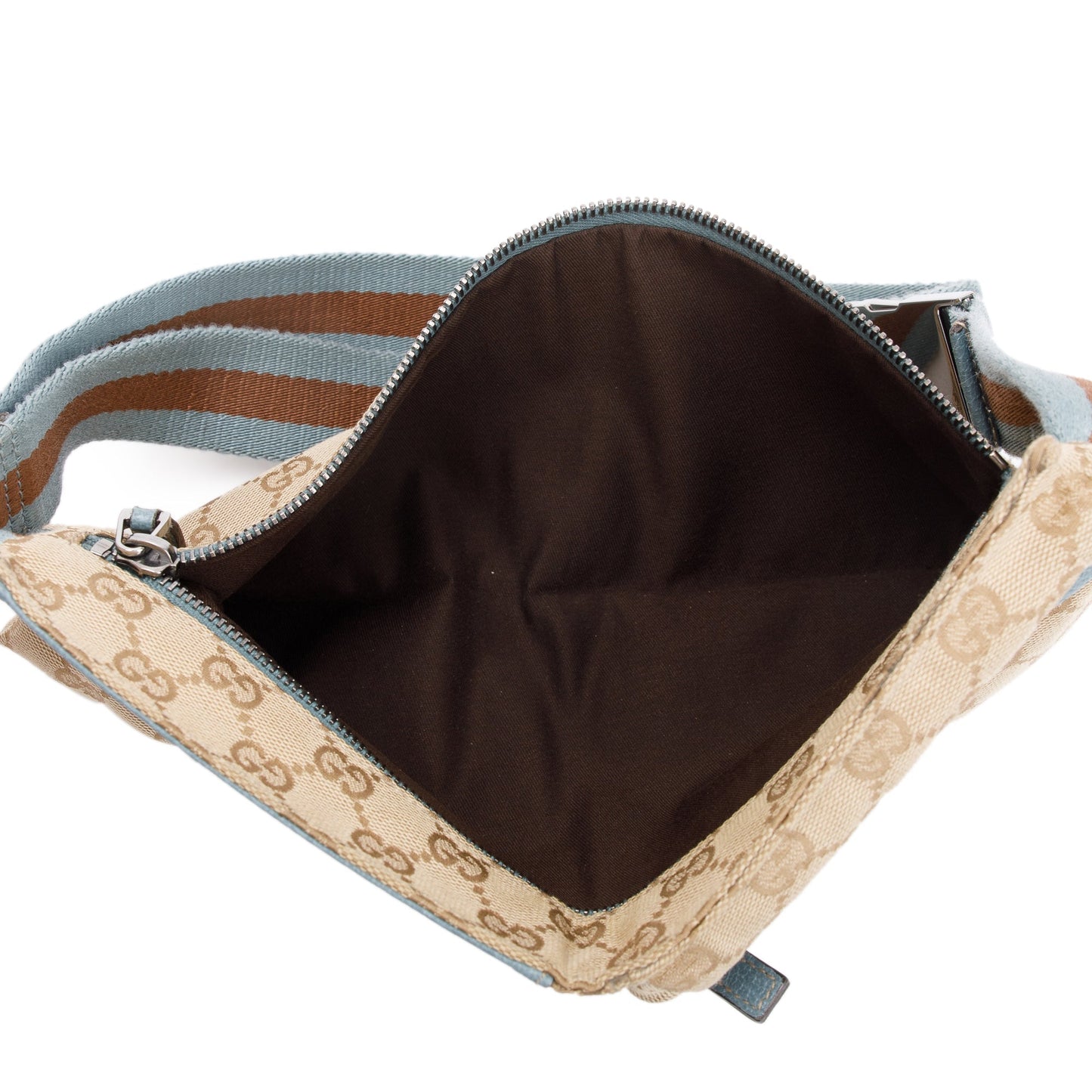 Gucci Vintage GG Canvas Blue Leather Double Pocket Belt Bag