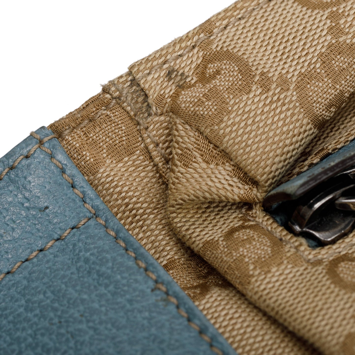 Gucci Vintage GG Canvas Blue Leather Double Pocket Belt Bag