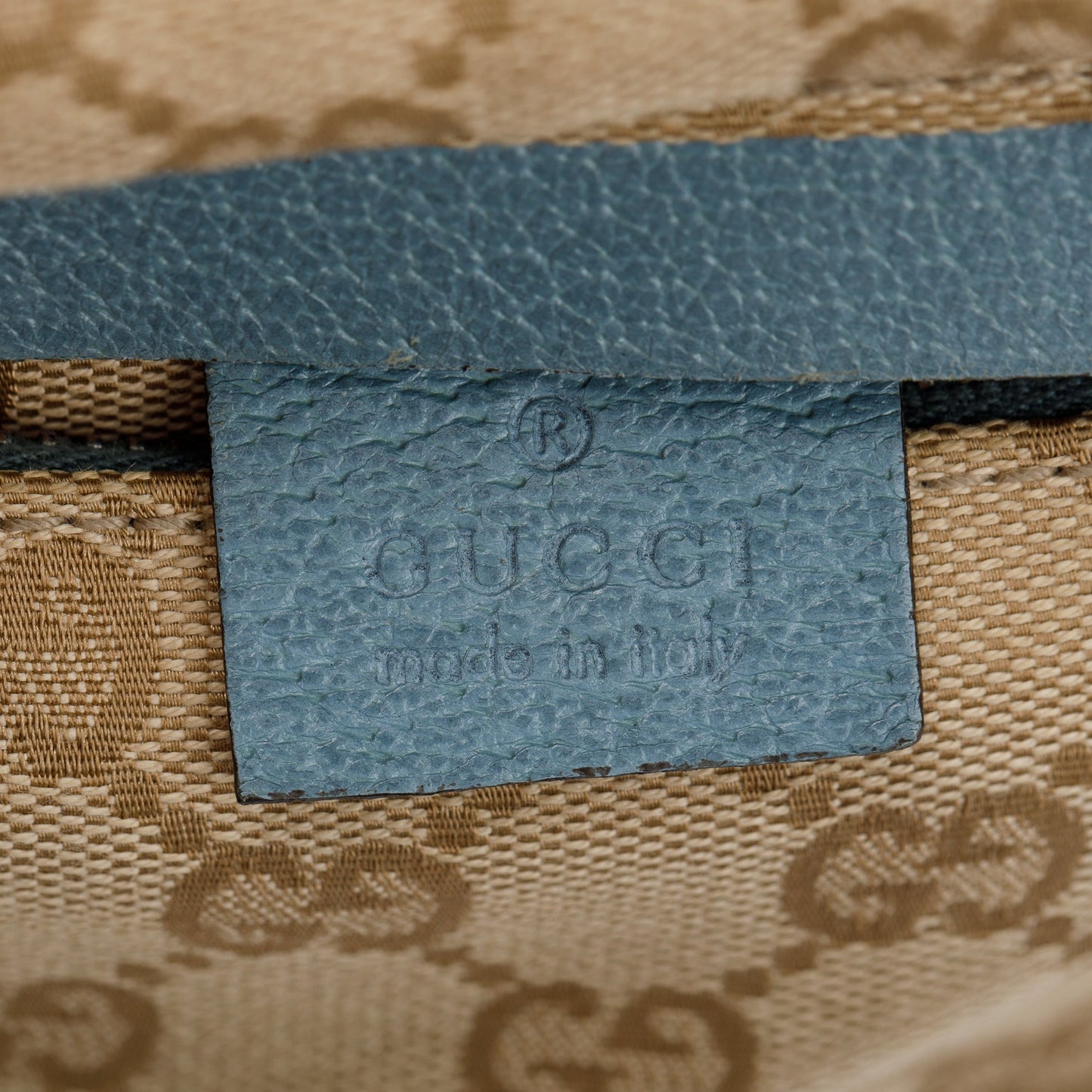 Gucci Vintage GG Canvas Blue Leather Double Pocket Belt Bag