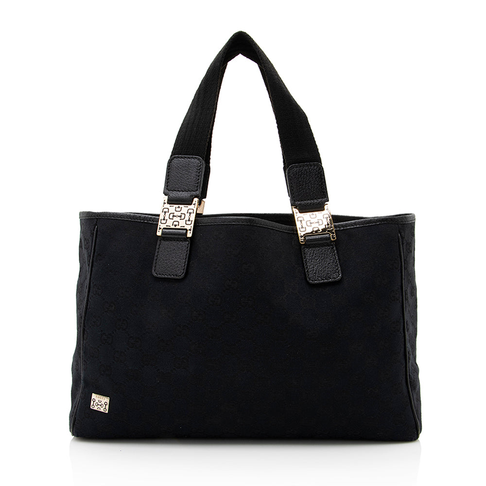 Gucci Vintage GG Canvas Horsebit Small Tote (SHF-19171)
