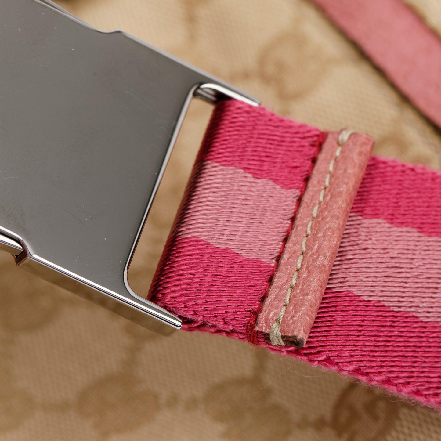 Gucci Vintage GG Canvas Pink Leather Double Pocket Belt Bag
