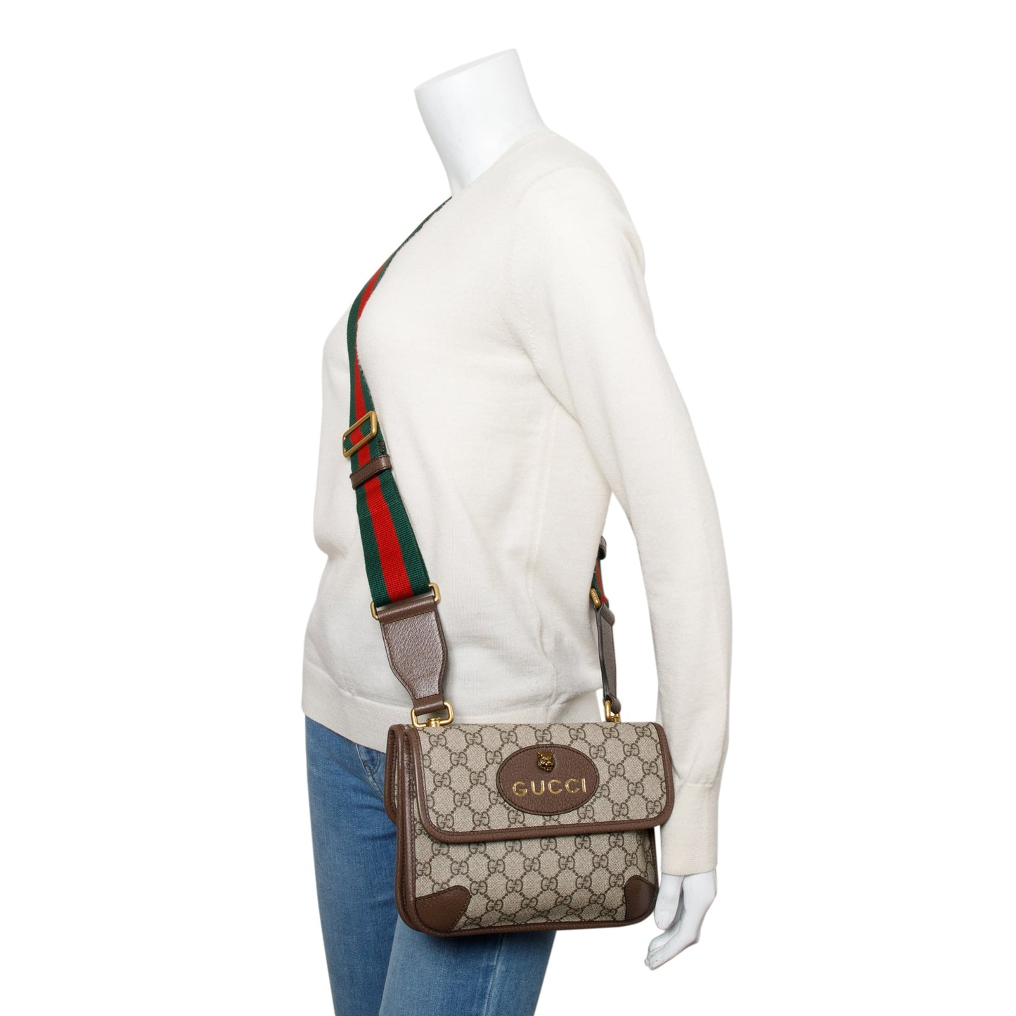 Gucci Vintage Neo GG Supreme Small Double Flap Messenger Bag