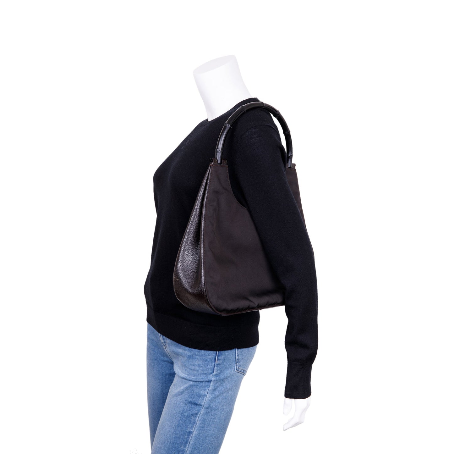 Gucci Vintage Nylon Bamboo Hobo Bag
