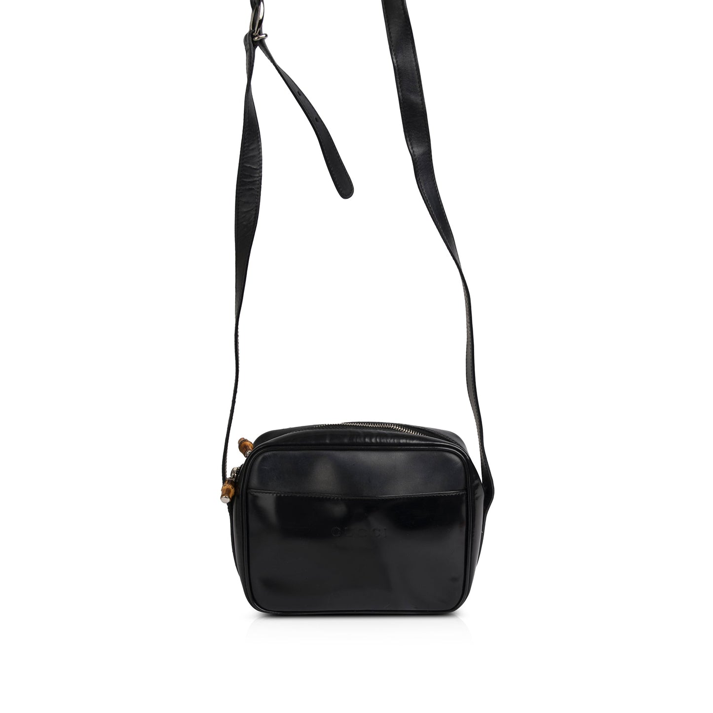 Gucci Vintage Patent Leather Bamboo Crossbody Bag