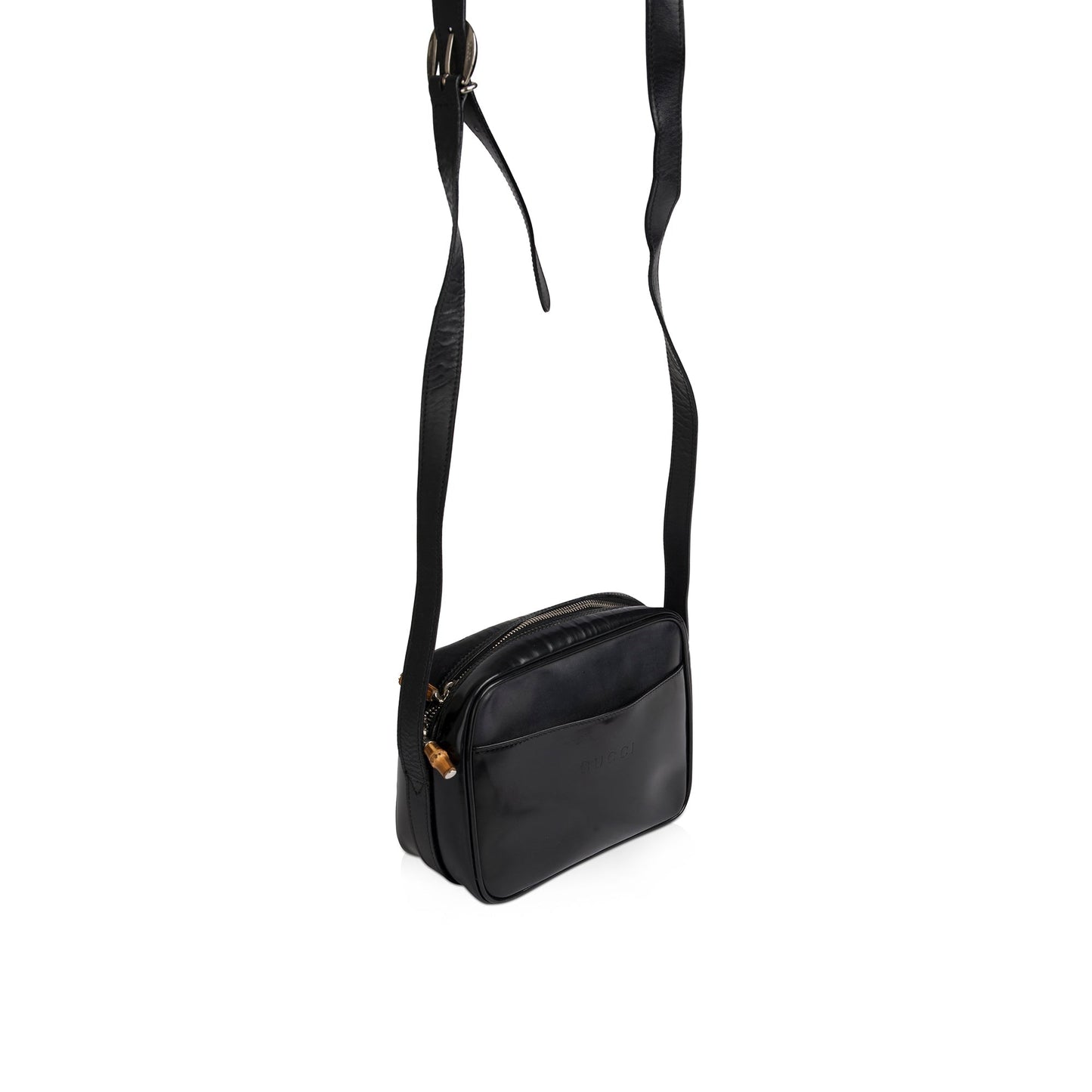 Gucci Vintage Patent Leather Bamboo Crossbody Bag