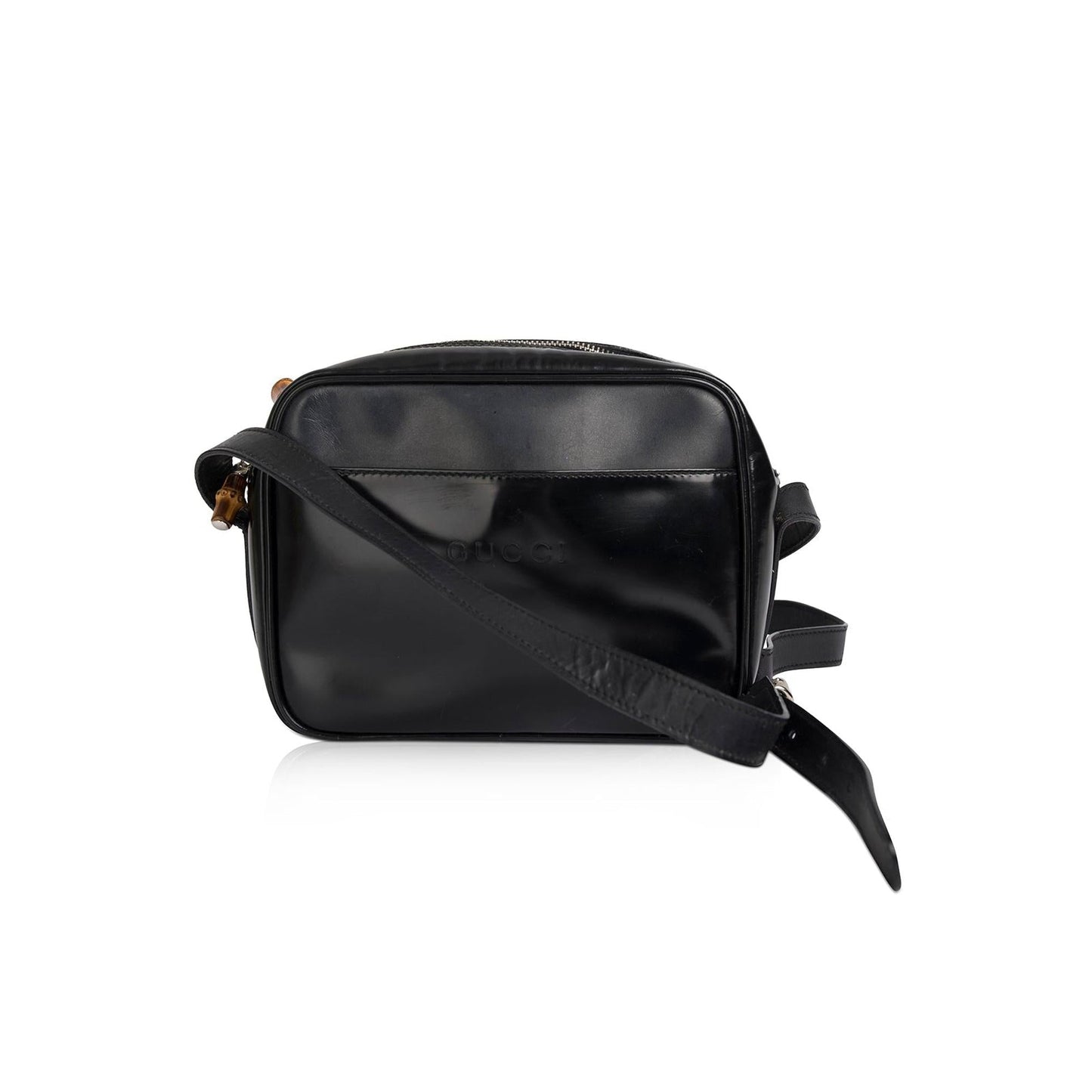 Gucci Vintage Patent Leather Bamboo Crossbody Bag