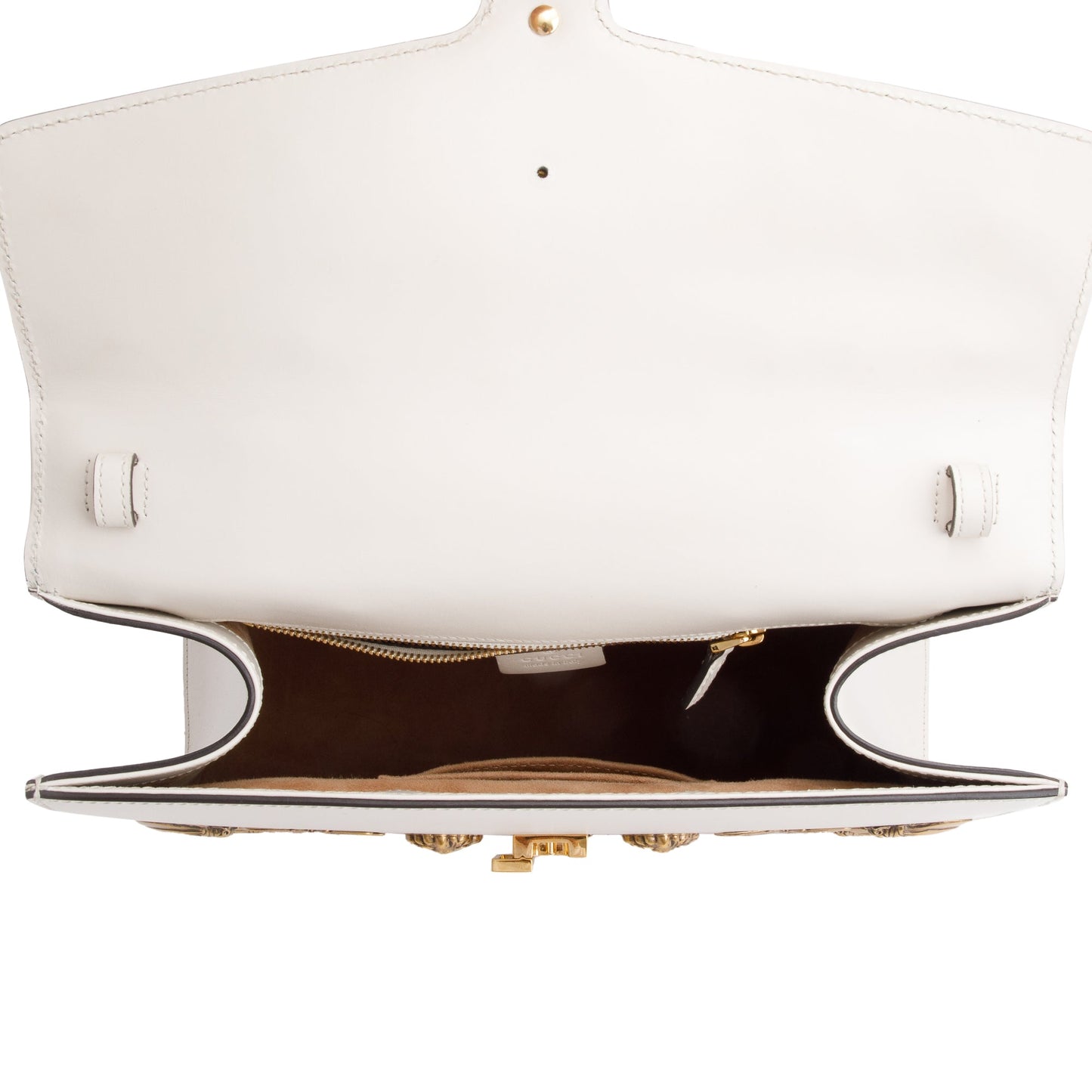 Gucci White Calfskin Leather Animal Studs Medium Sylvie Handle Bag