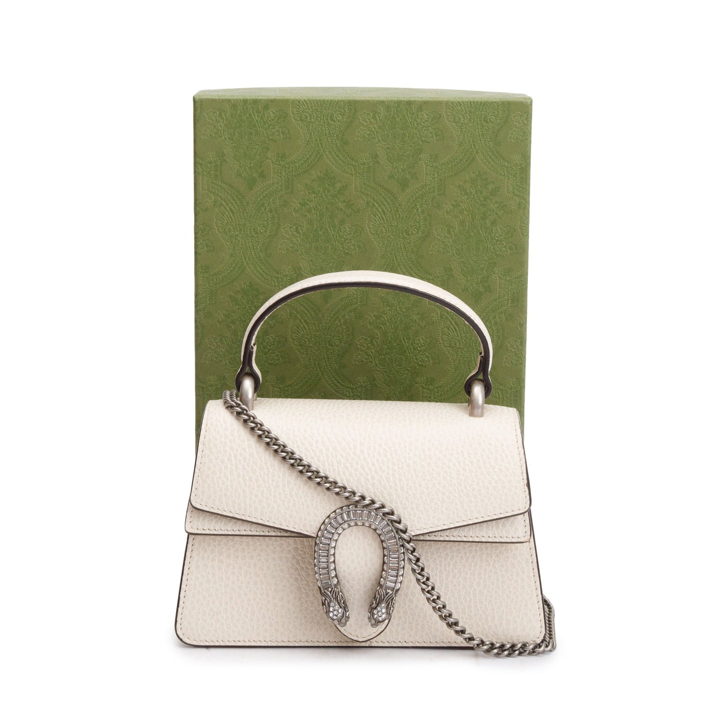 Gucci White Calfskin Leather Dionysus Mini Top Handle Bag