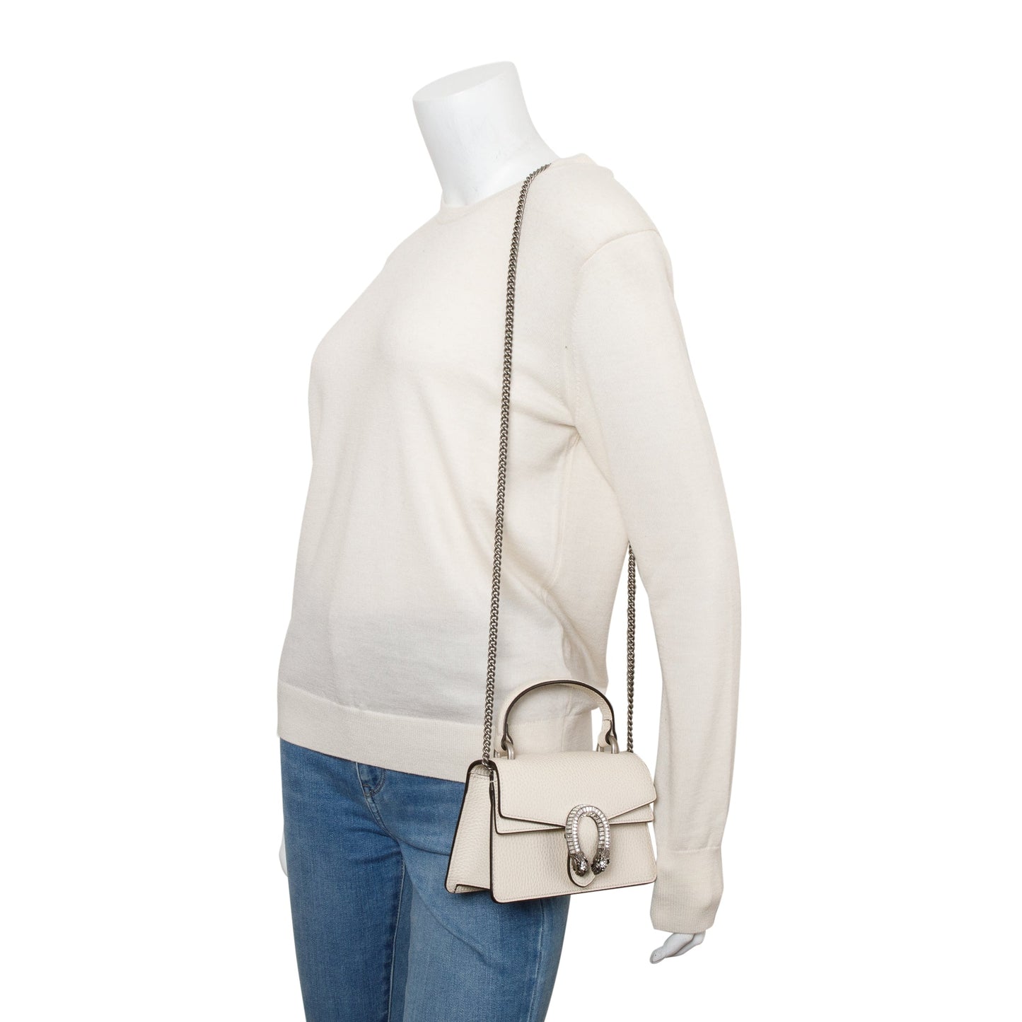 Gucci White Calfskin Leather Dionysus Mini Top Handle Bag