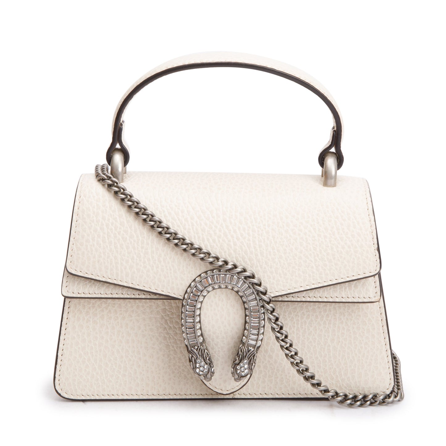 Gucci White Calfskin Leather Dionysus Mini Top Handle Bag