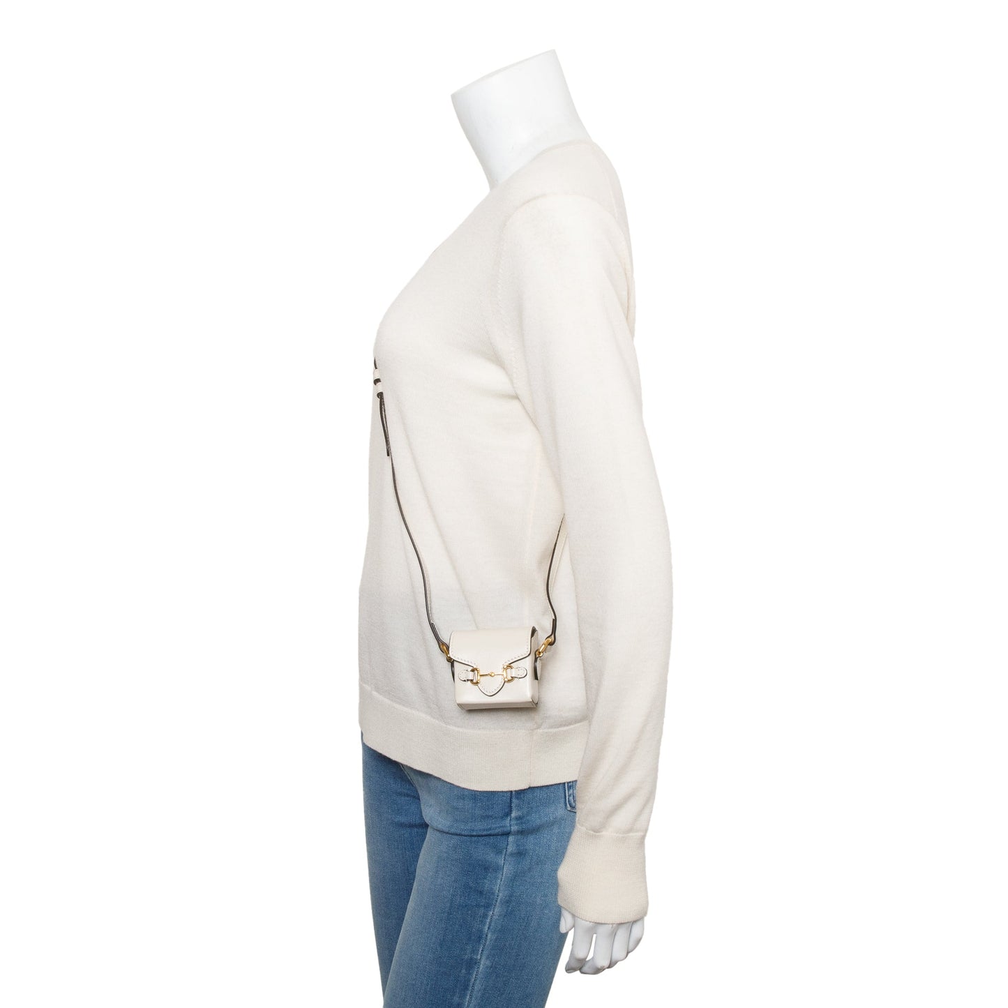 Gucci White Calfskin Leather Horsebit 1955 Airpod Case Crossbody Bag