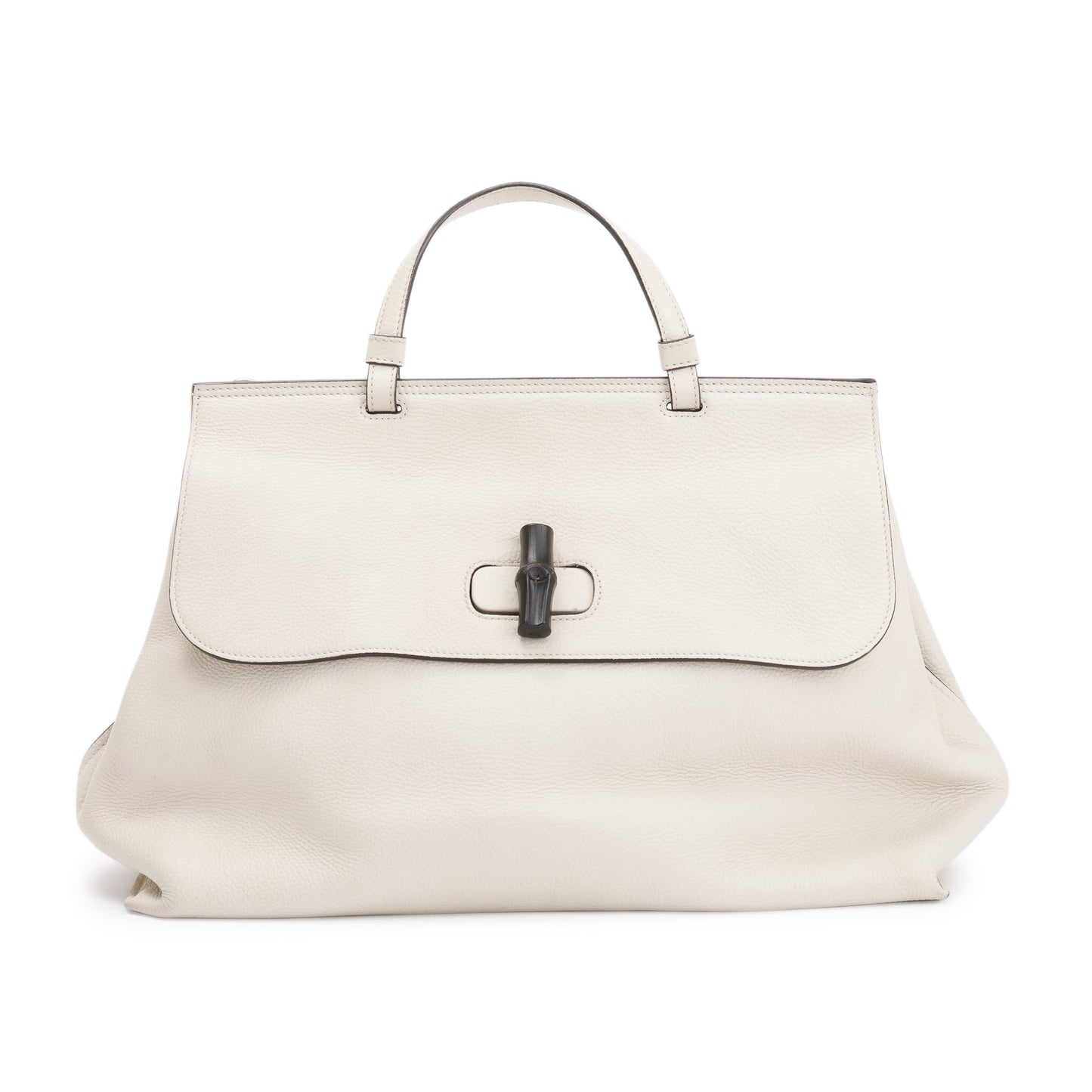 Gucci White Calfskin Leather Large Bamboo Daily Top Handle Bag