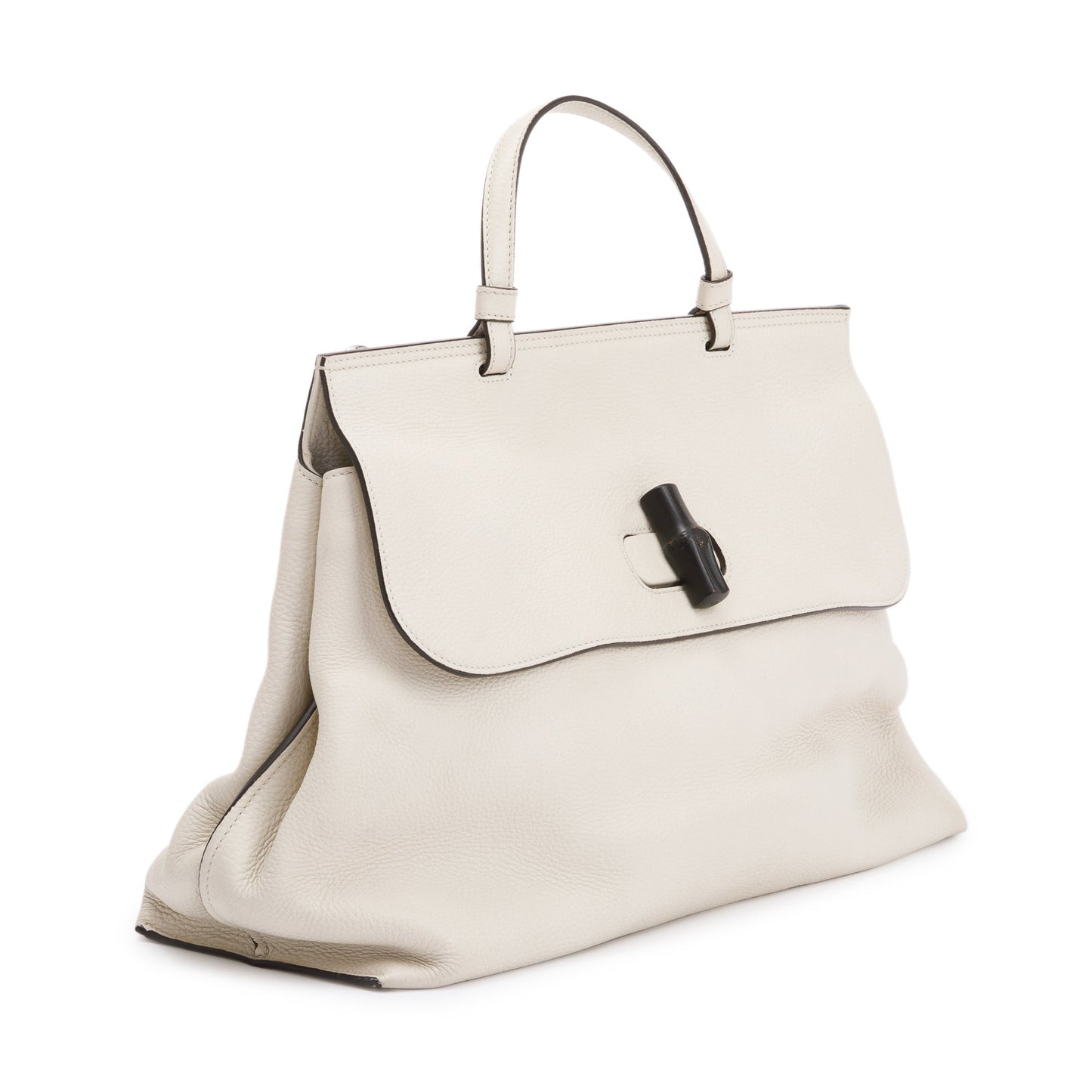 Gucci White Calfskin Leather Large Bamboo Daily Top Handle Bag