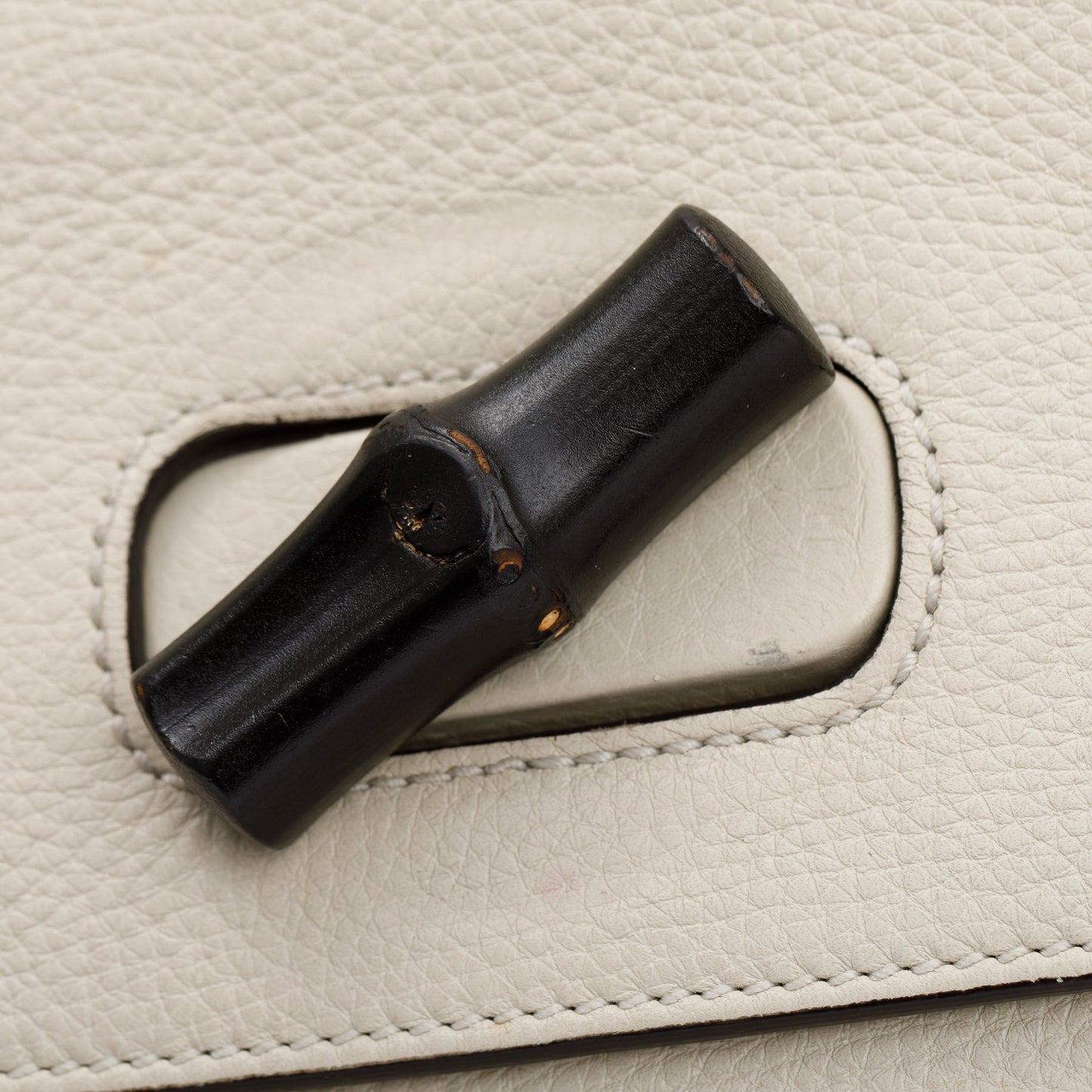 Gucci White Calfskin Leather Large Bamboo Daily Top Handle Bag